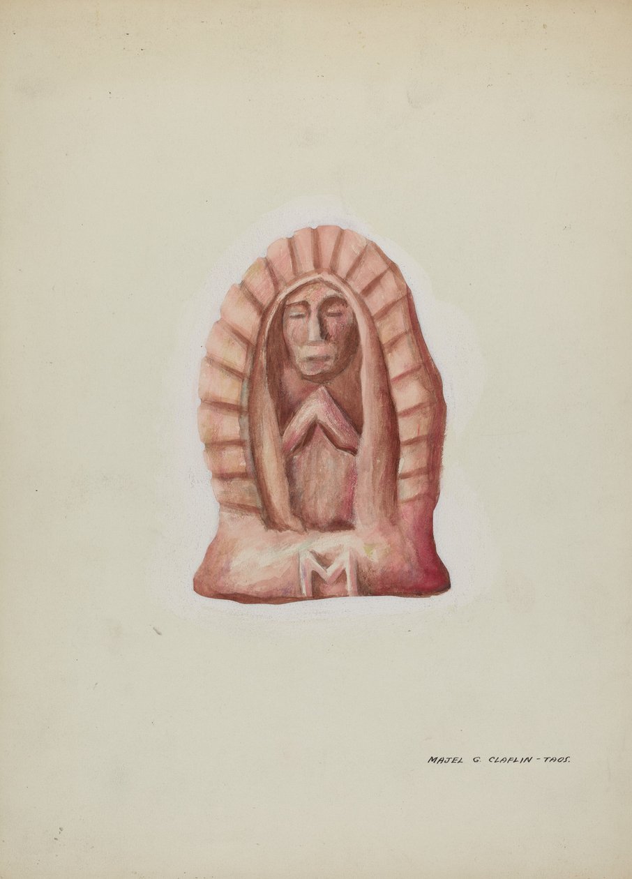 Pequena estátua de Guadalupe cortada em pedra, c. 1937. de Majel G. Claflin