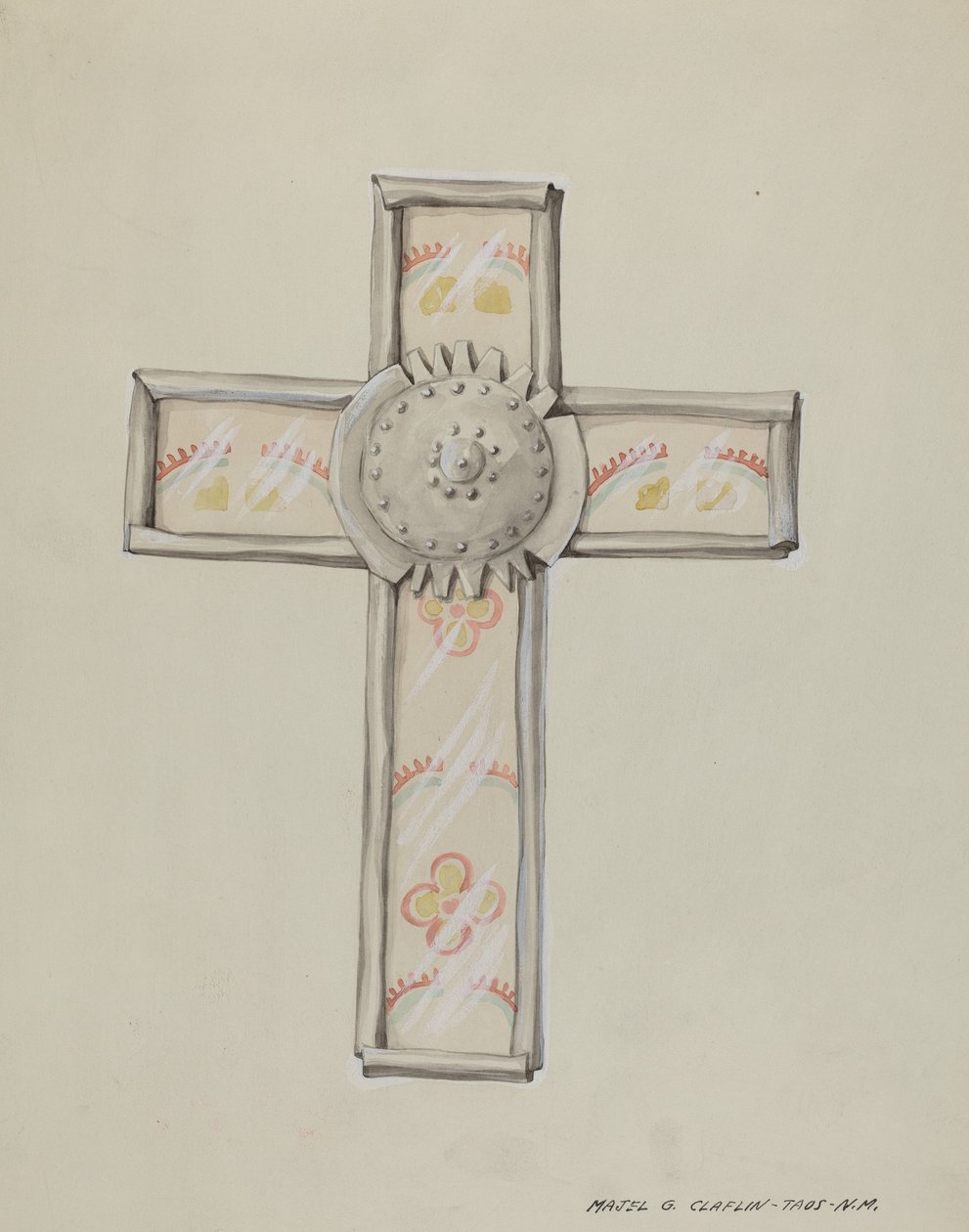 Tin & Wall Paper Cross, c. 1937. de Majel G. Claflin