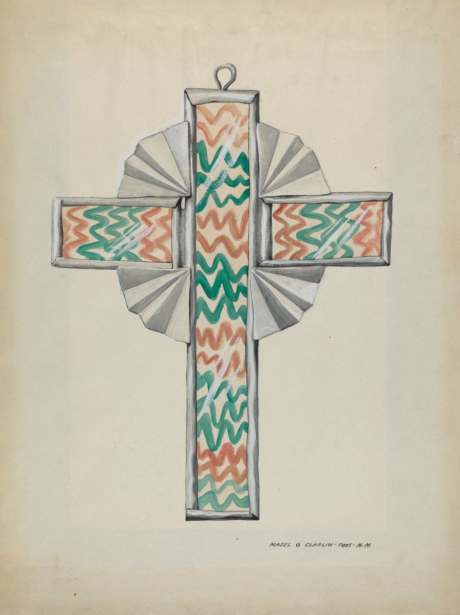 Cruz de Estanho e Vidro Pintado, c. 1937. de Majel G. Claflin