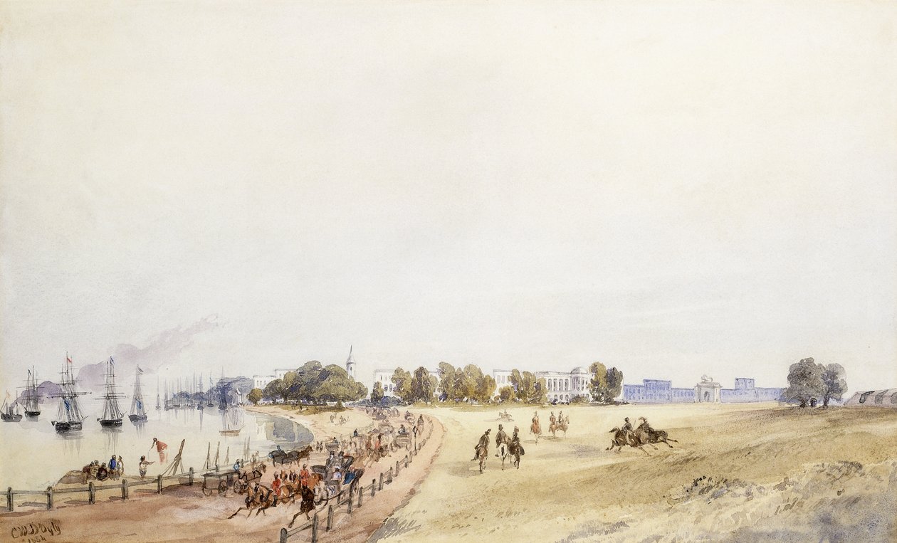 Vista do forte e da cidade, Calcutá, 1854 de Major General Sir Charles Walters DOyly