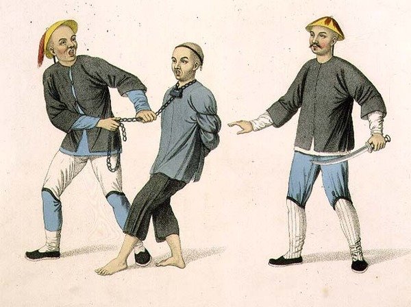 Um Culprit Conveyed to Prison, placa 2 de "The Punishments of China", gravada por J. Dadley de Major George Henry Mason