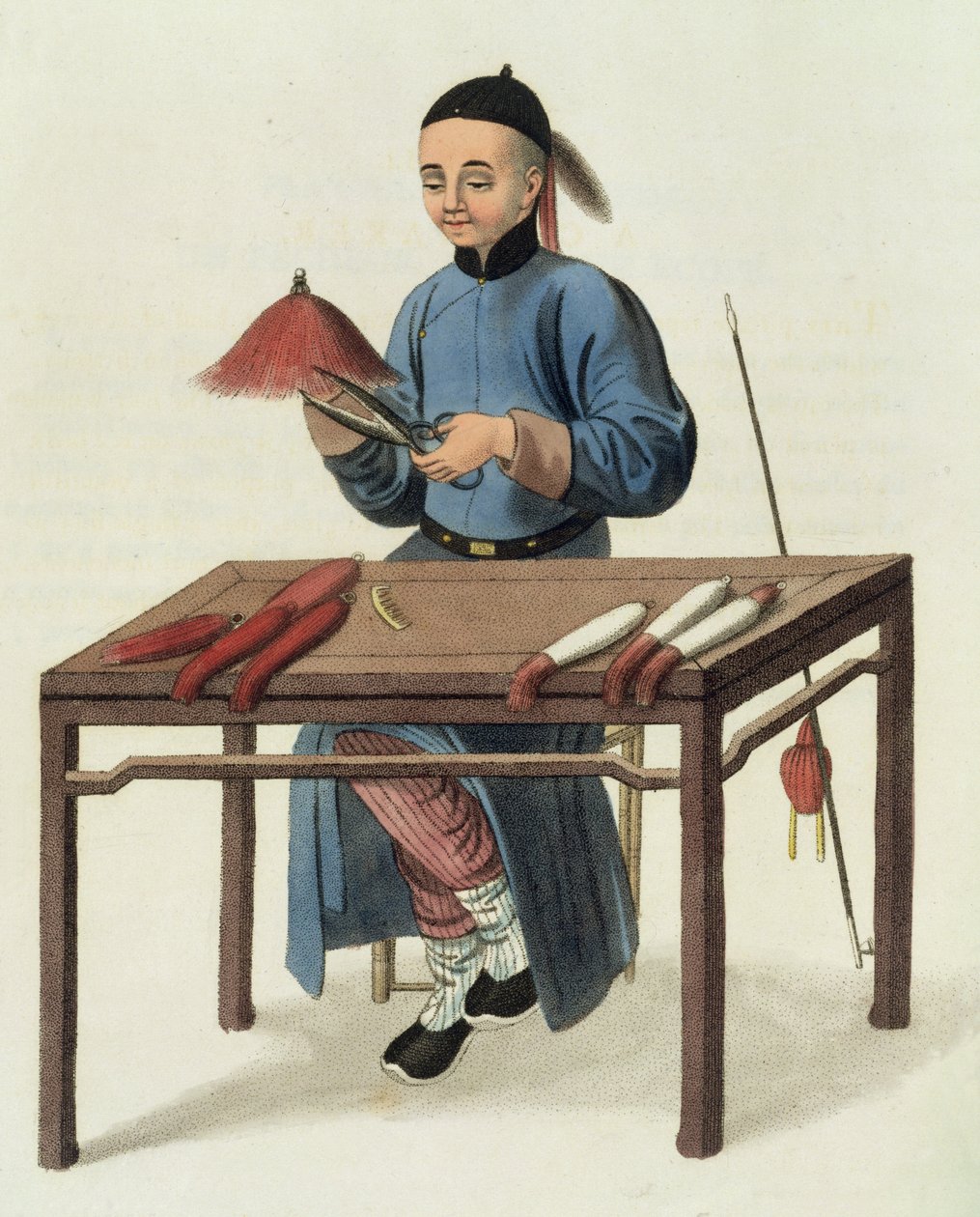 A Cap Maker, placa 51 de "O traje da China", gravado por J. Dadley, 1800 de Major George Henry Mason