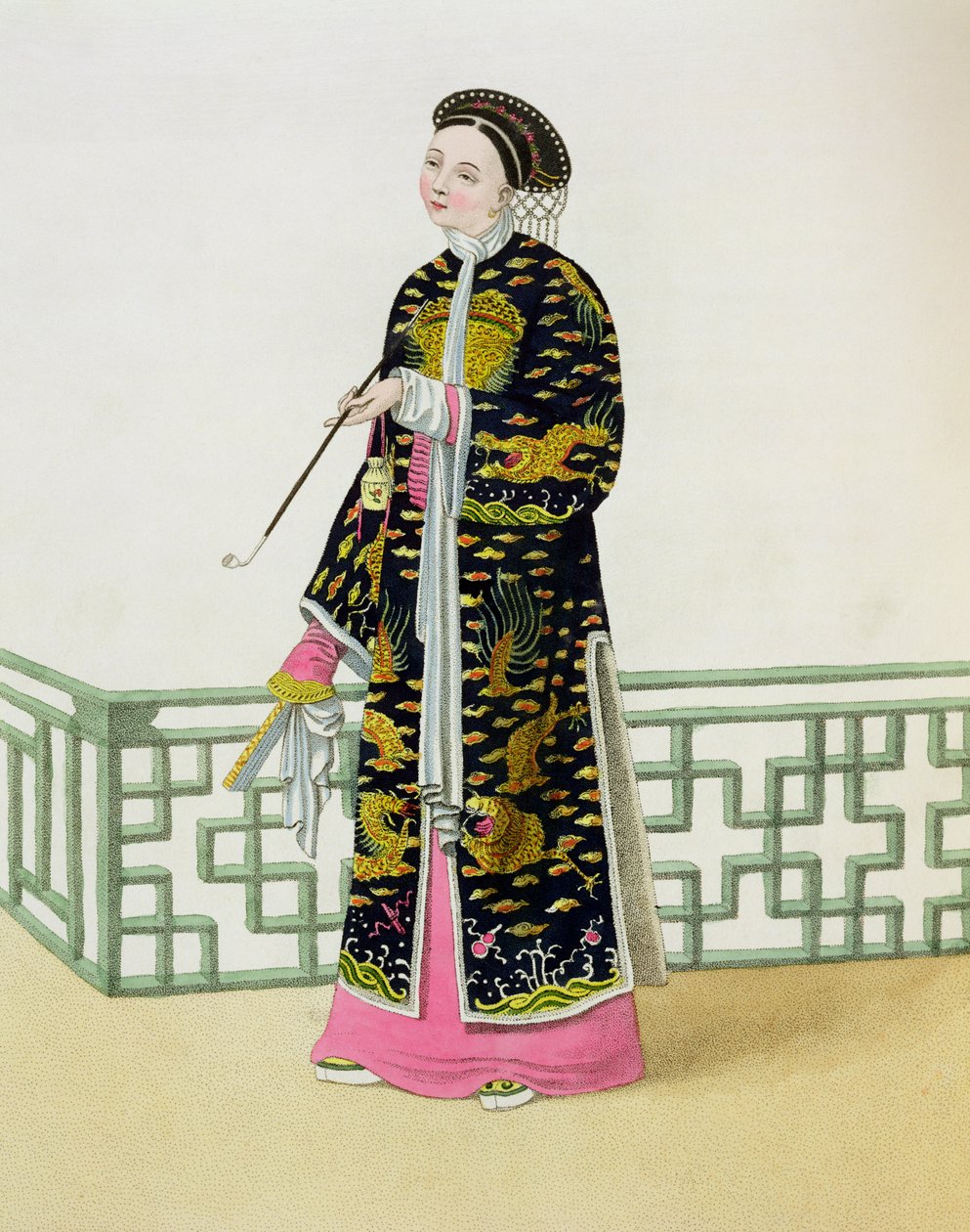 Uma dama de distinção em seu hábito de cerimônia, placa 60 de &39;o traje da China&39;, gravada por J. Dadley, 1800 de Major George Henry Mason