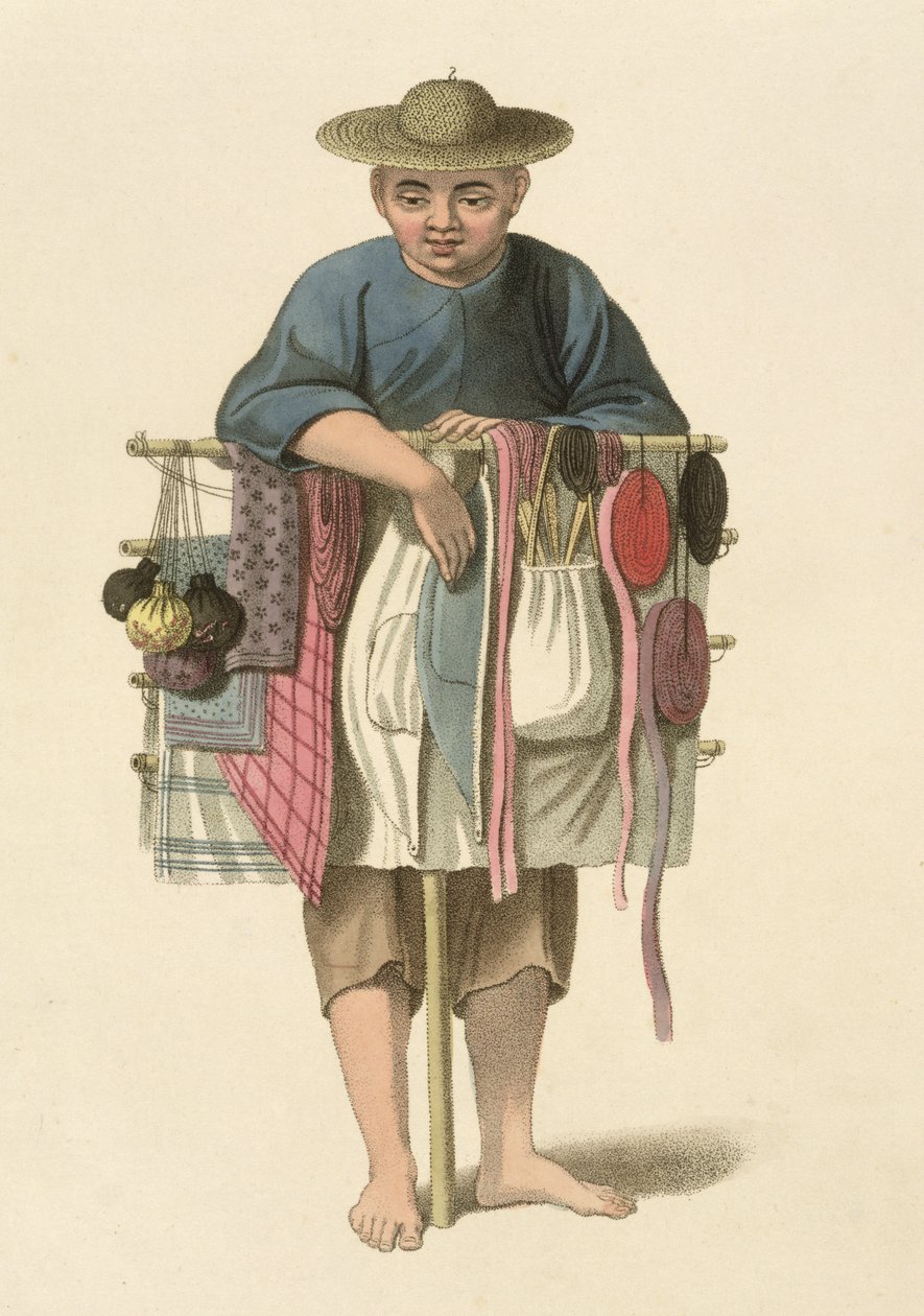 Um Pedlar, prato 17 de "O traje da China", gravado por J. Dadley, 1800 de Major George Henry Mason