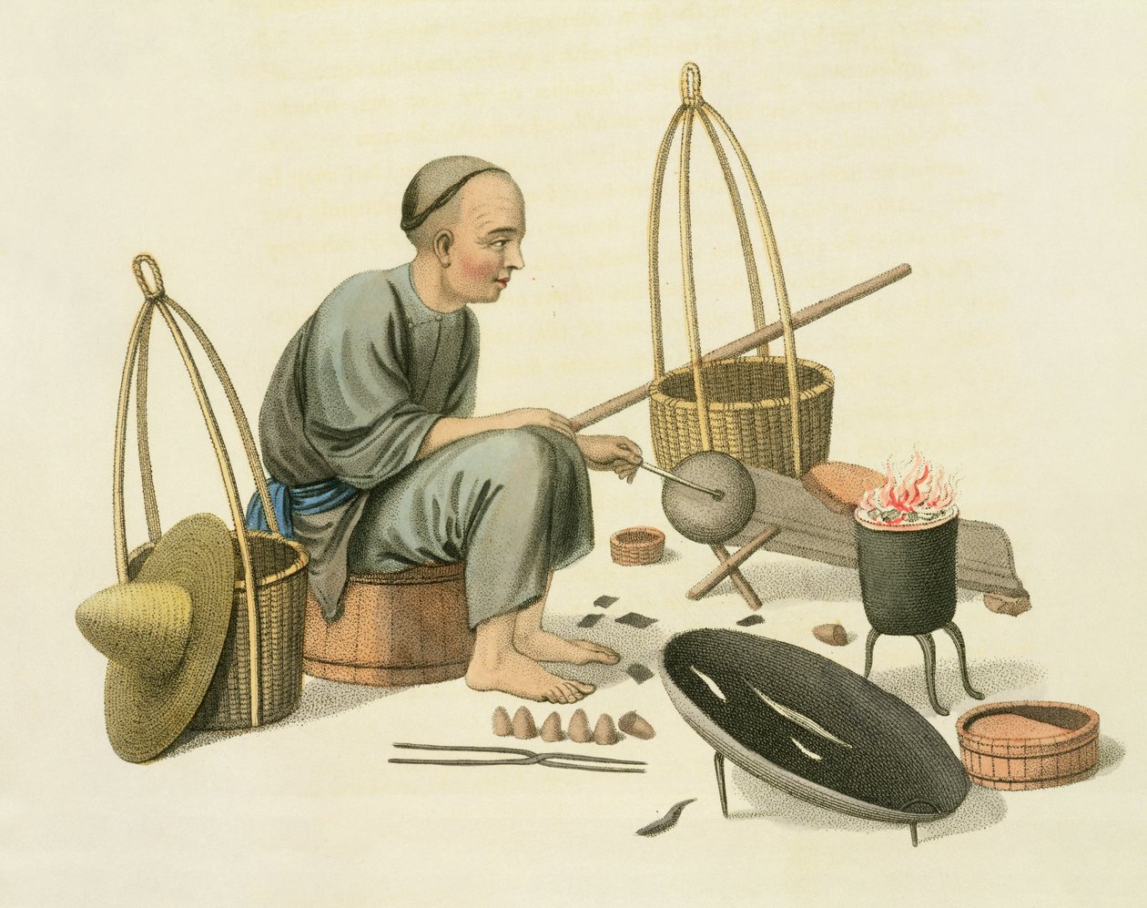 Um funileiro, prato 37 de "O traje da China", gravado por J. Dadley, 1800 de Major George Henry Mason