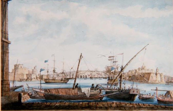 Vista do Porto das Galletas de Valetta Side, c.1800 (lápis e aguarela) de Major James of Tolcross Weir