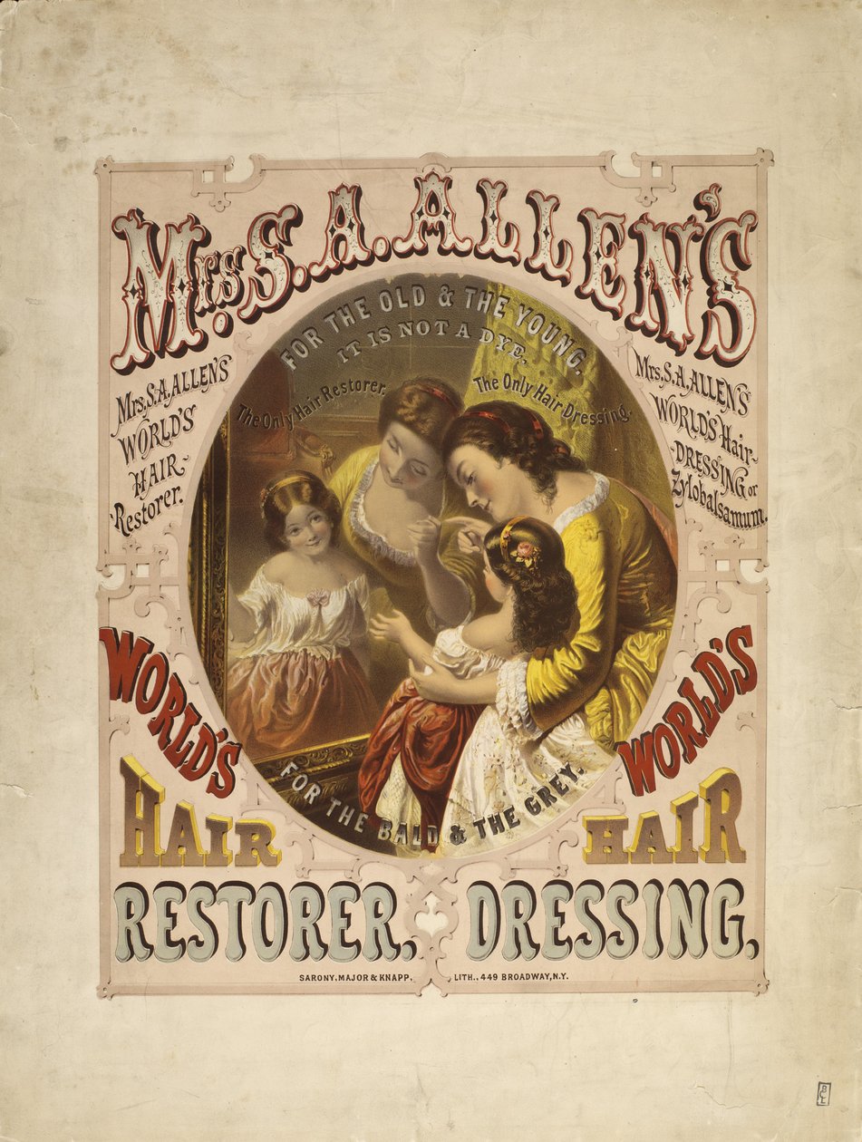 O restaurador de cabelo da Sra. SA Allen&39;s World, Hair Dressing, 1865 (litografia) de Major and Knapp Sarony