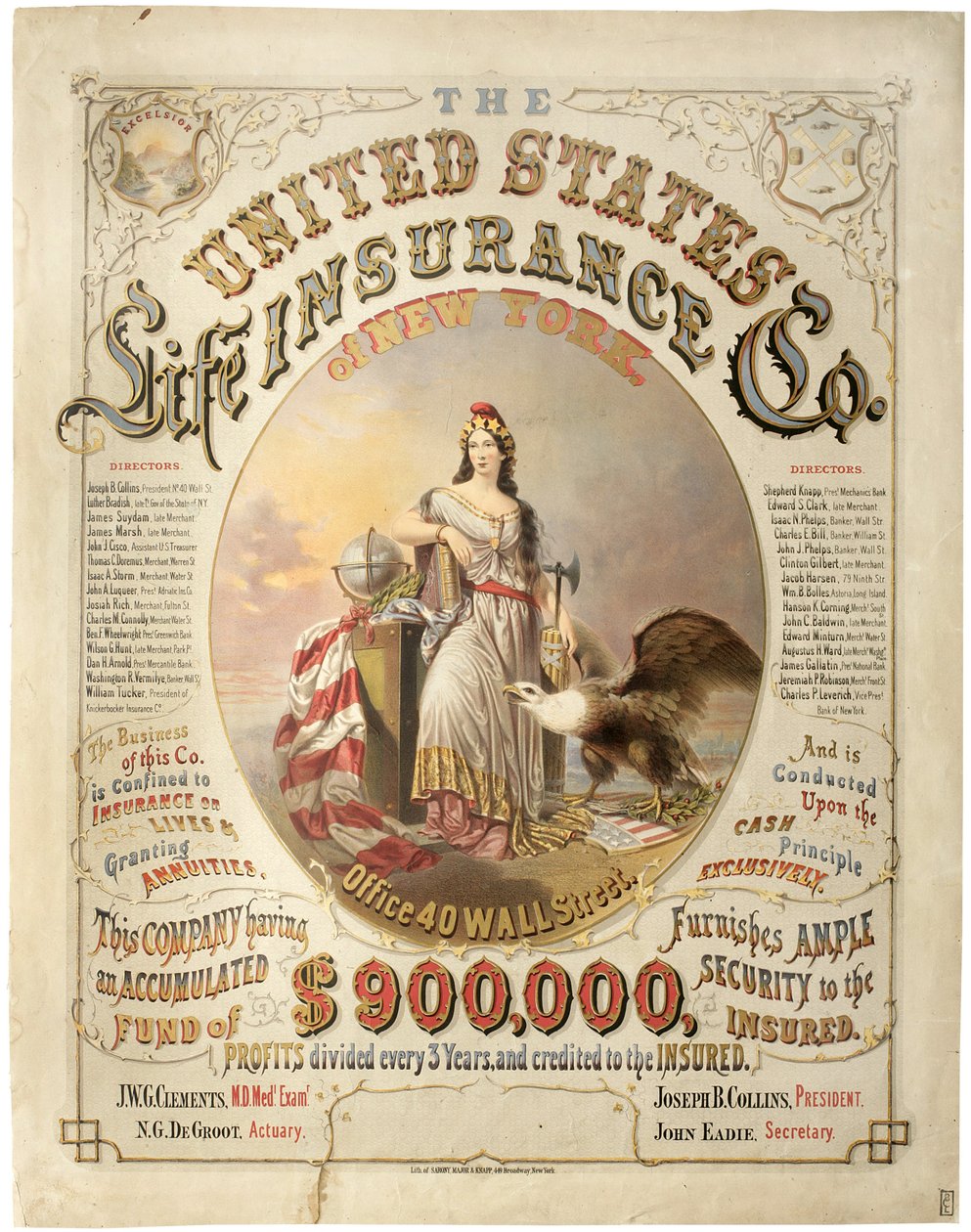 Estados Unidos Life Insurance Co. de Nova York, (litografia) de Major and Knapp Sarony