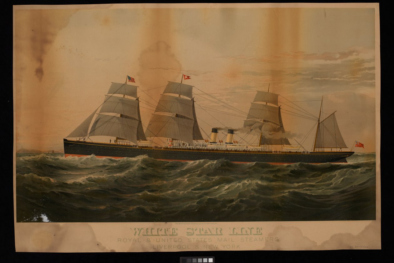 White Star Line Royal  United States Mail Steamers Liverpool  New York Britannic (cromolitografia) de Major and Knapp Sarony