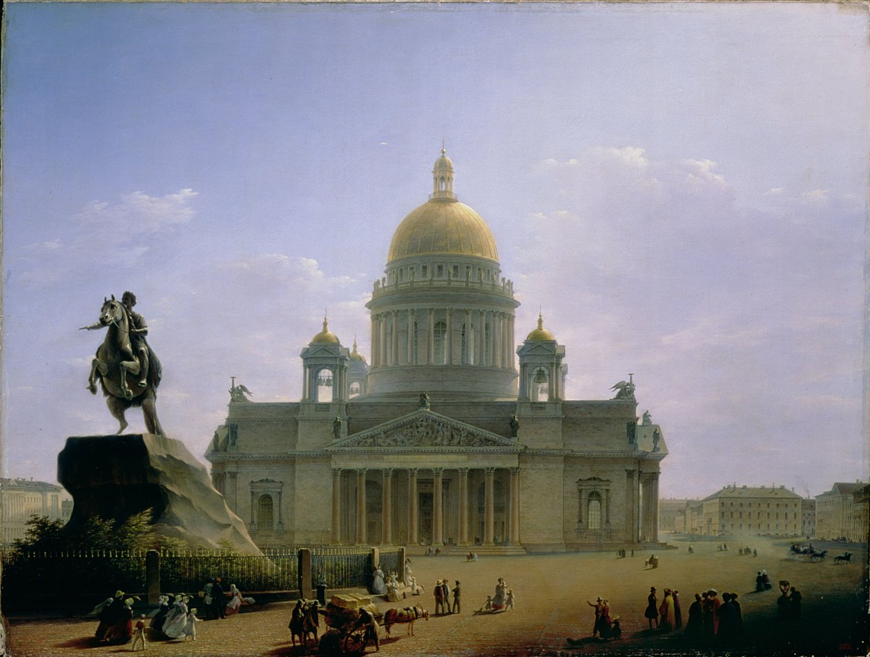 Catedral de Santo Isaac com uma estátua de Pedro, o Grande, 1844 de Maksim Nikiforovich Vorobiev