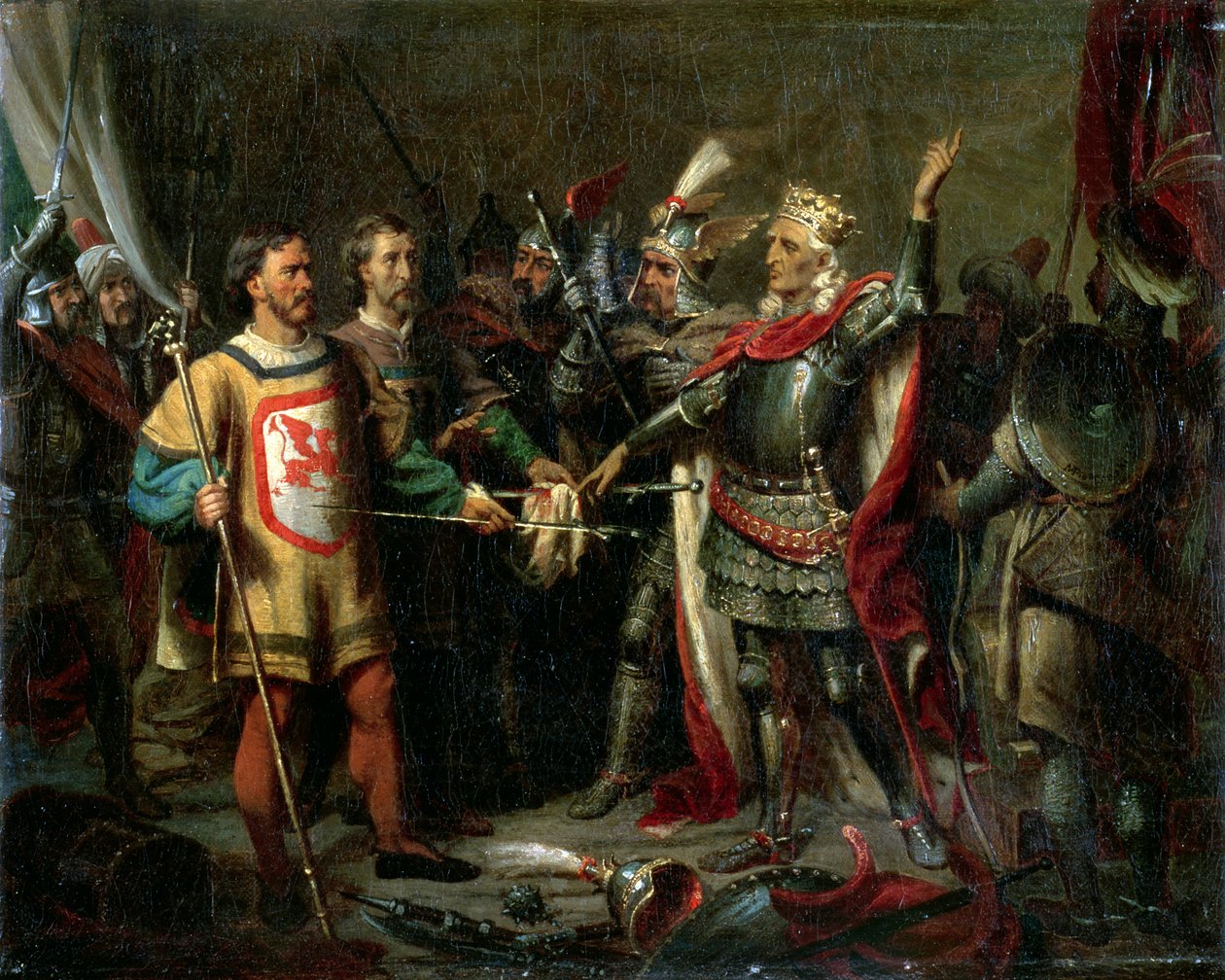Wladyslaw II Jagiello antes da Batalha de Tannenberg, 15 de julho de 1410, 1854 de Maksymiljan Antoni Piotrowski
