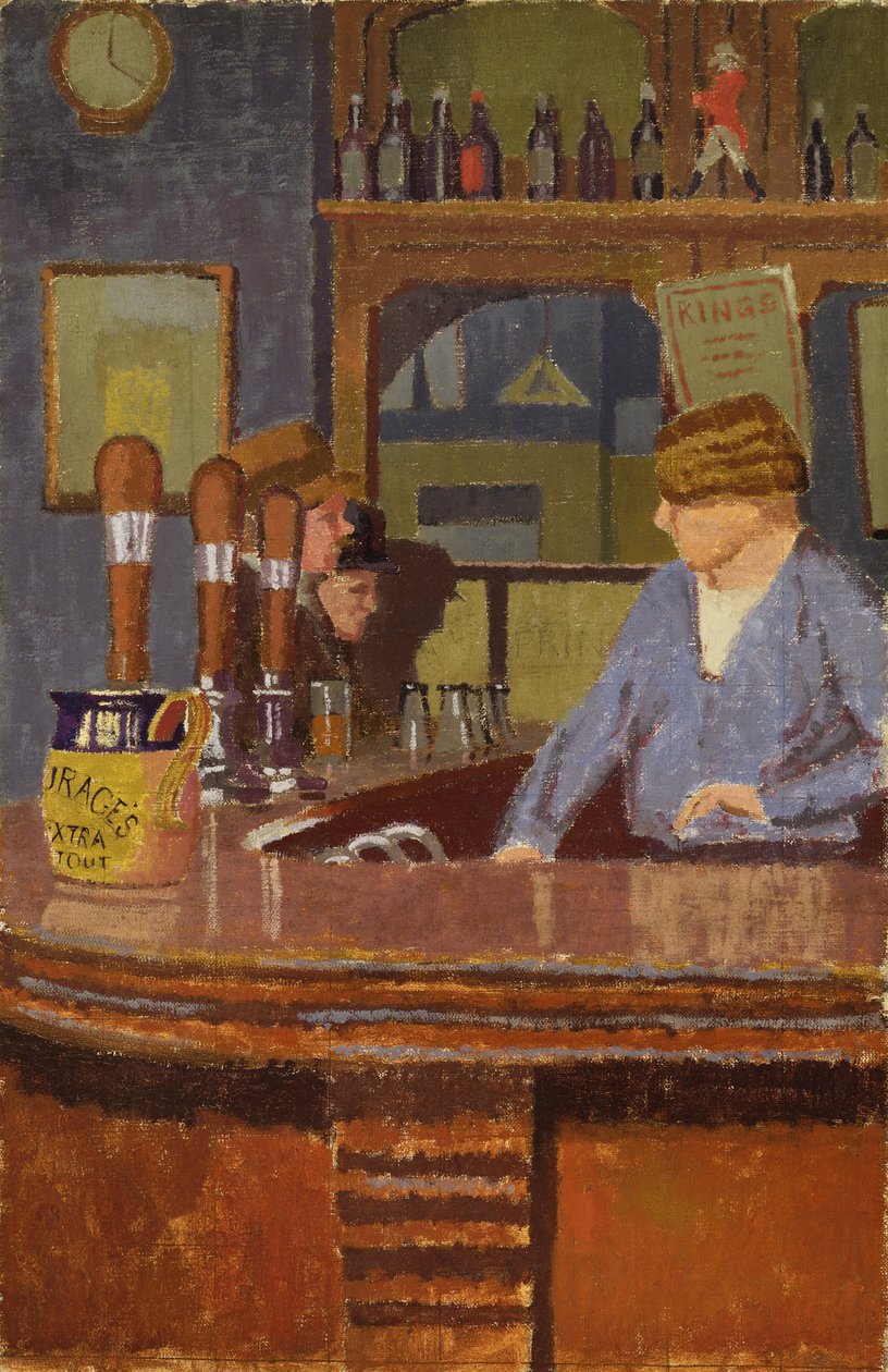 O pub Princesa de Gales, Trafalgar Square: Mrs Francis atrás do bar, c.1931 de Malcolm Drummond