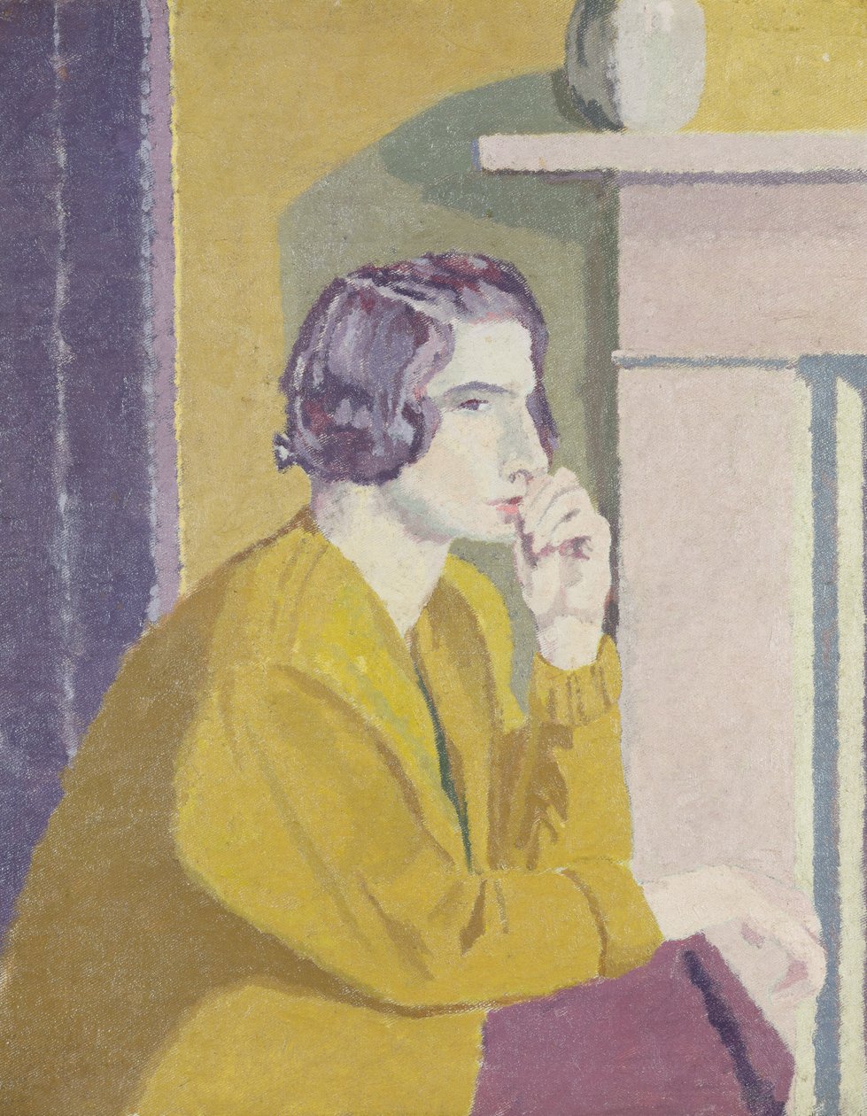 Garota em um casaco de lã amarelo (óleo sobre tela) de Malcolm Drummond
