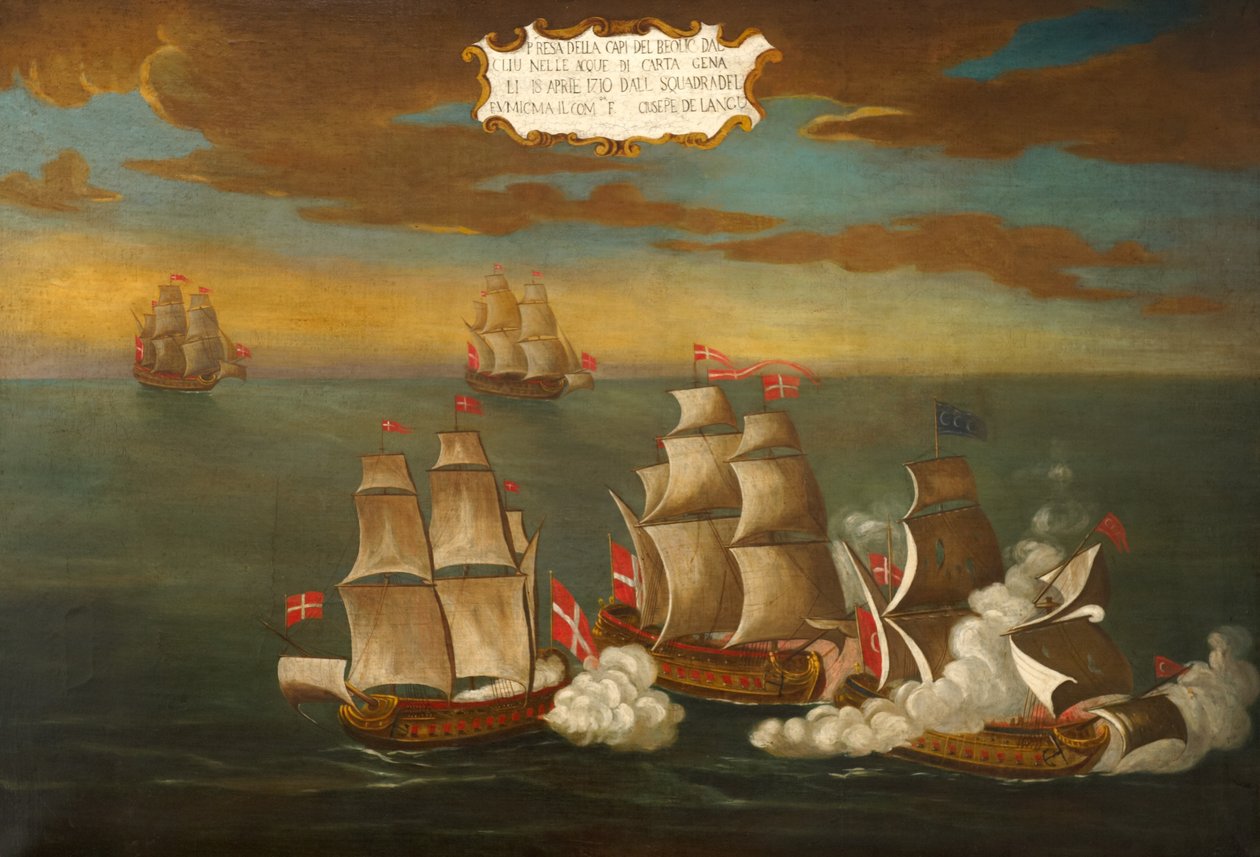 Captura de um navio turco por um esquadrão da Ordem, navios sob o comando do Frere Giuseppe de Langu, fora de Cartago de Maltese School