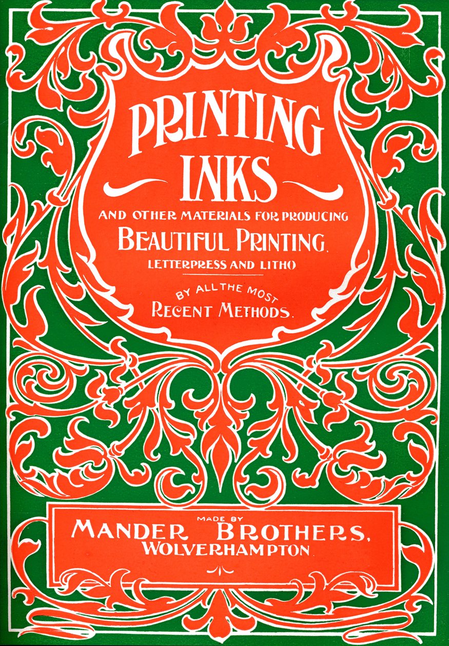 Tintas de impressão e outros materiais para a produção de belas impressões - advert, 1916 de Mander Brothers