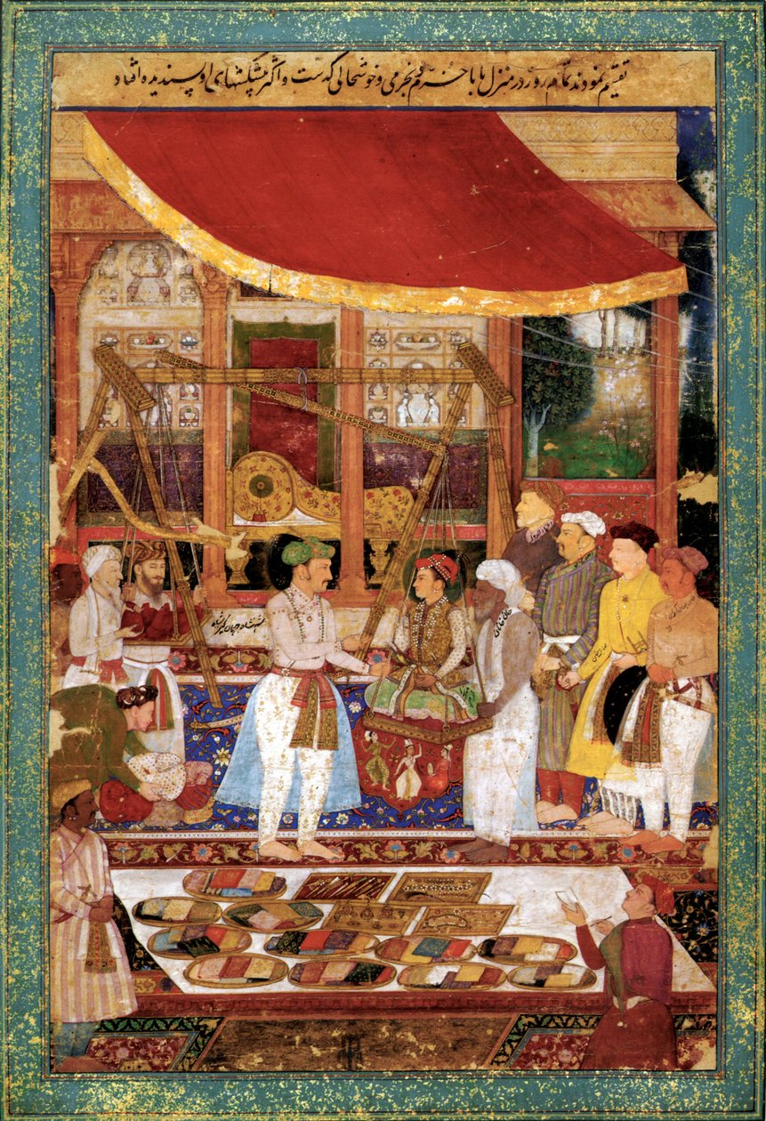O imperador Jahangir pesa o príncipe Khurram em ouro, c. 1610-1615 (miniatura) de Manohar Manohar