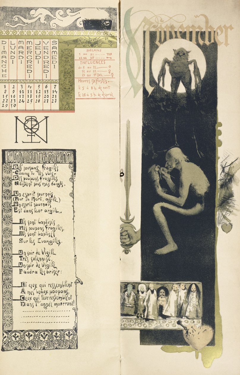 Magia Negra, o mês de novembro para um calendário mágico publicado na revista &39;Art Nouveau&39;, 1896 de Manuel Orazi