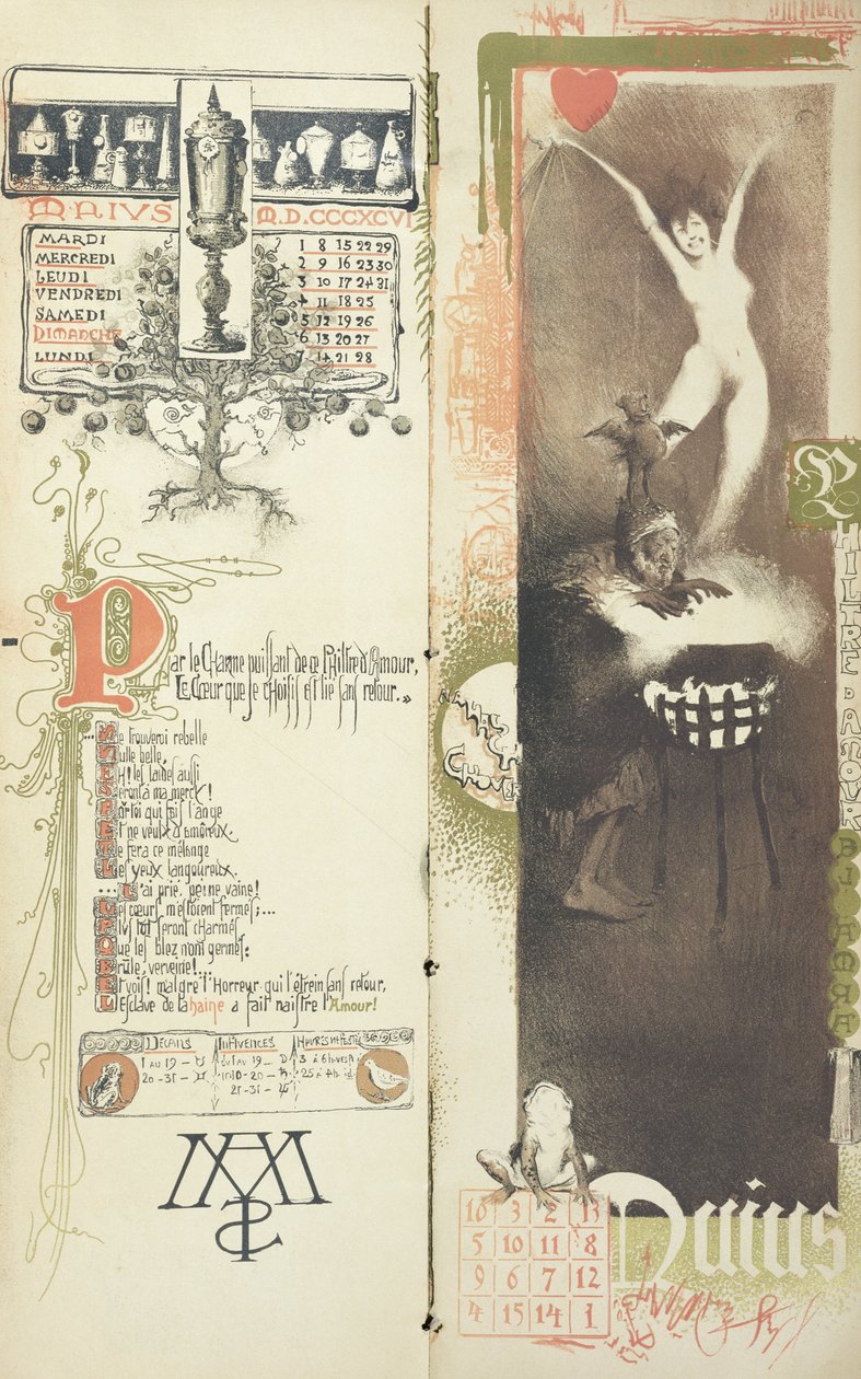 The Love Potion, o mês de maio para um calendário mágico publicado na revista &39;Art Nouveau&39;, 1896 de Manuel Orazi