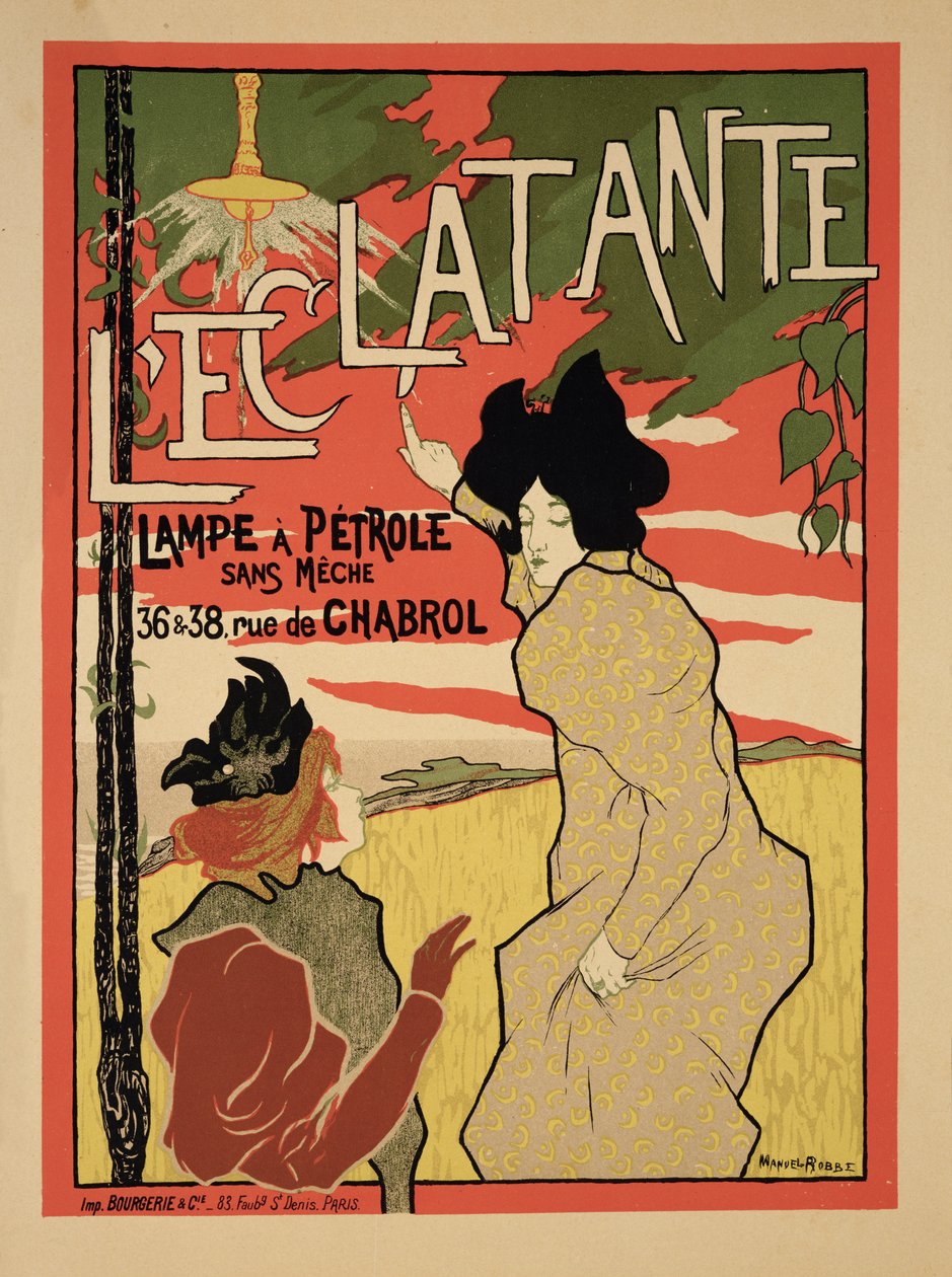 Reprodução de um cartaz publicitário "L&39;Eclatante", uma lâmpada de parafina sem brilho, 1895 de Manuel Robbe