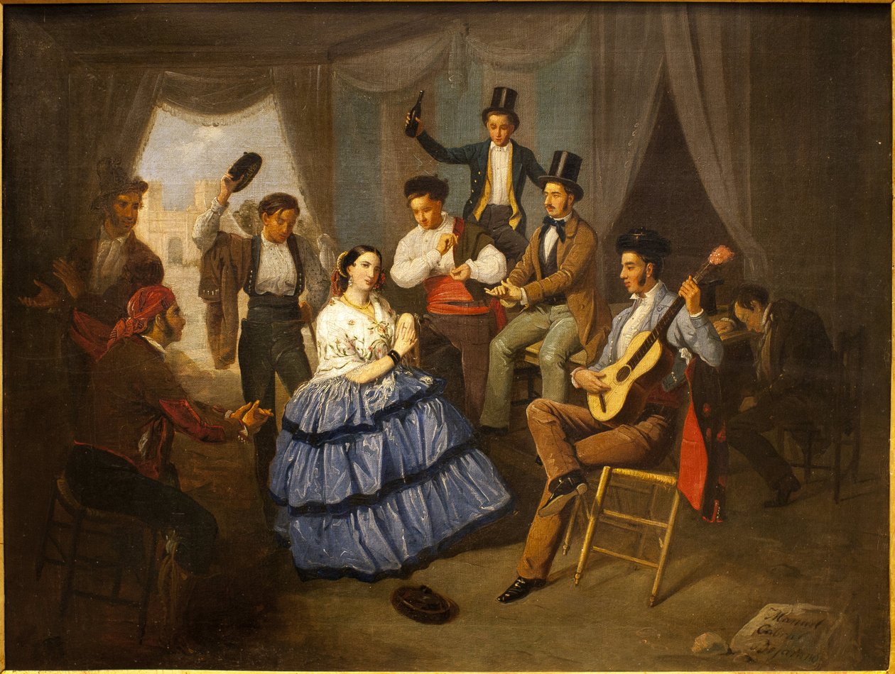 Dançarino numa casa de carnaval. Pintura de Manuel Cabral Bejarano (1827-1891), óleo sobre tela de Manuel Cabral y Aguado Bejarano