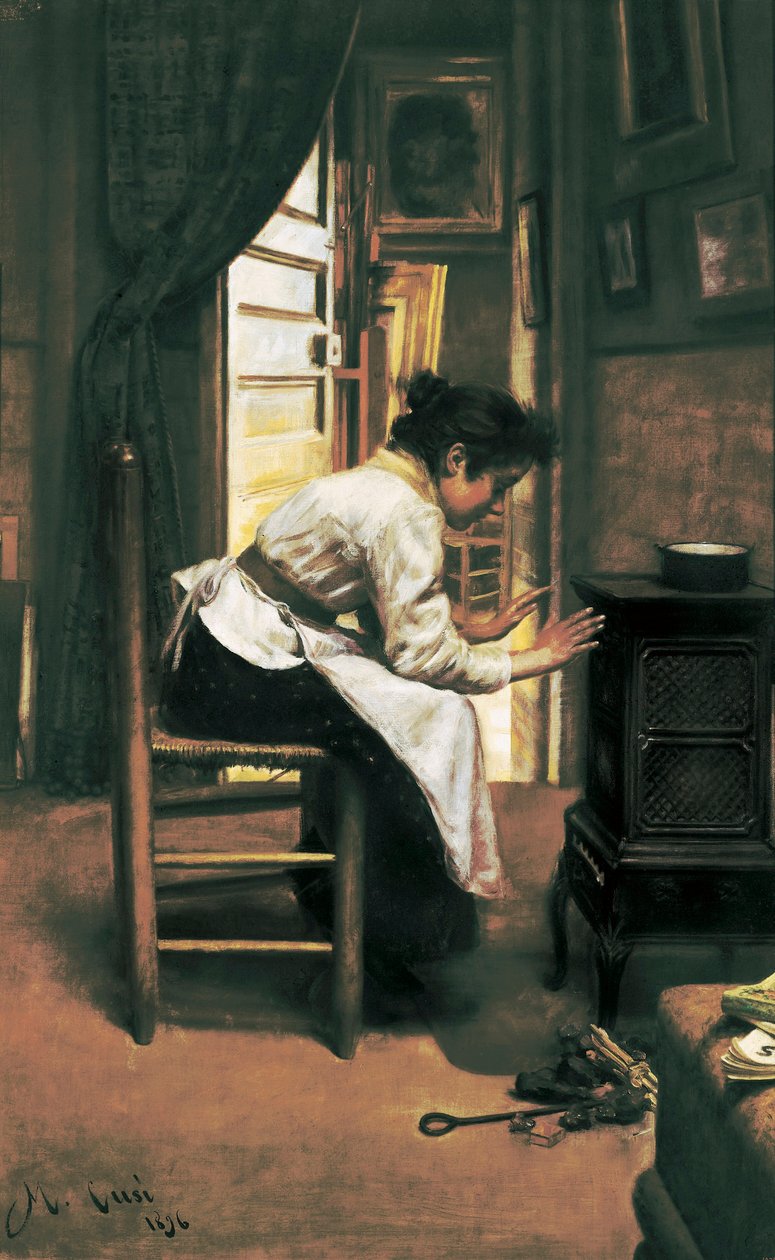 "Uma mulher em frente ao fogão", pintura de Manuel Cusi de Manuel Cusí