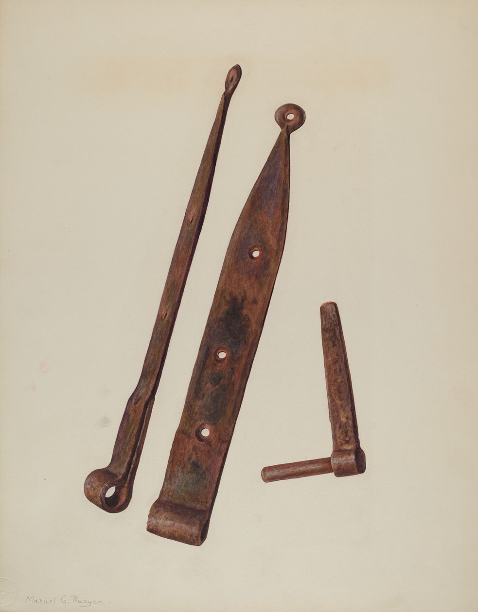 Dobradiças e parafuso, c. 1939. de Manuel G. Runyan