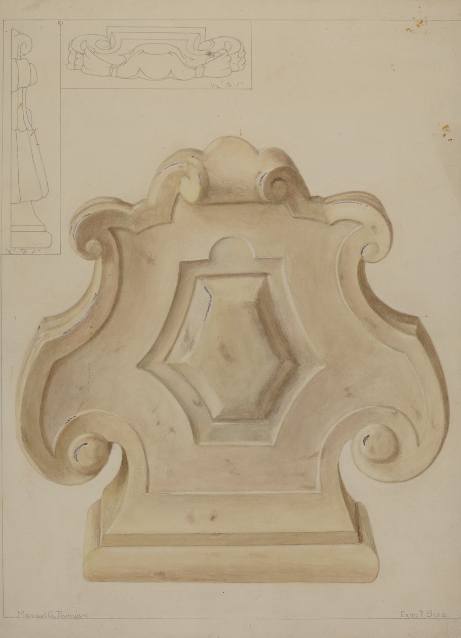Ornamento de mármore do topo da lareira, c. 1937. de Manuel G. Runyan