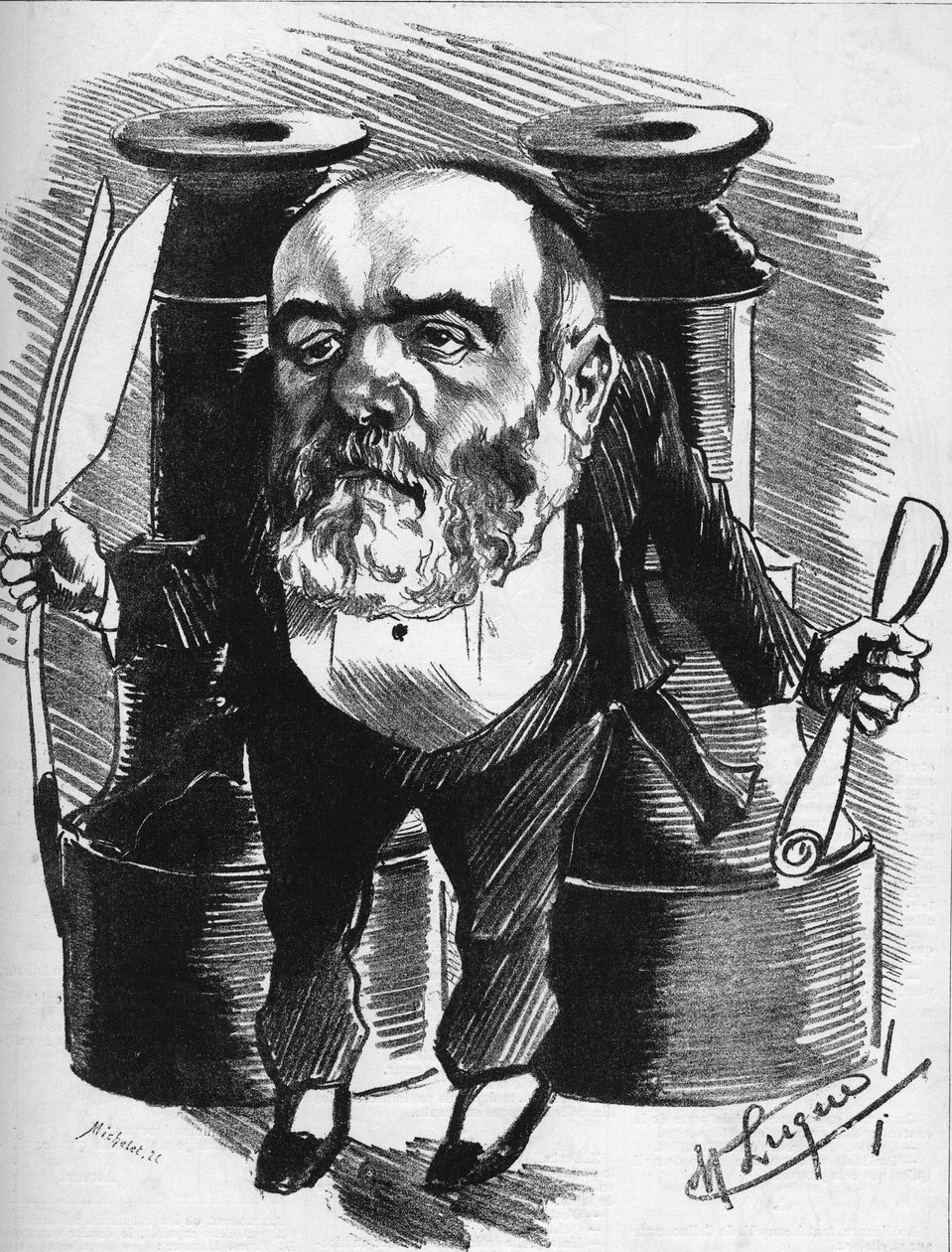Cartoon representando o crítico dramático Francisque Sarcey de Manuel Luque