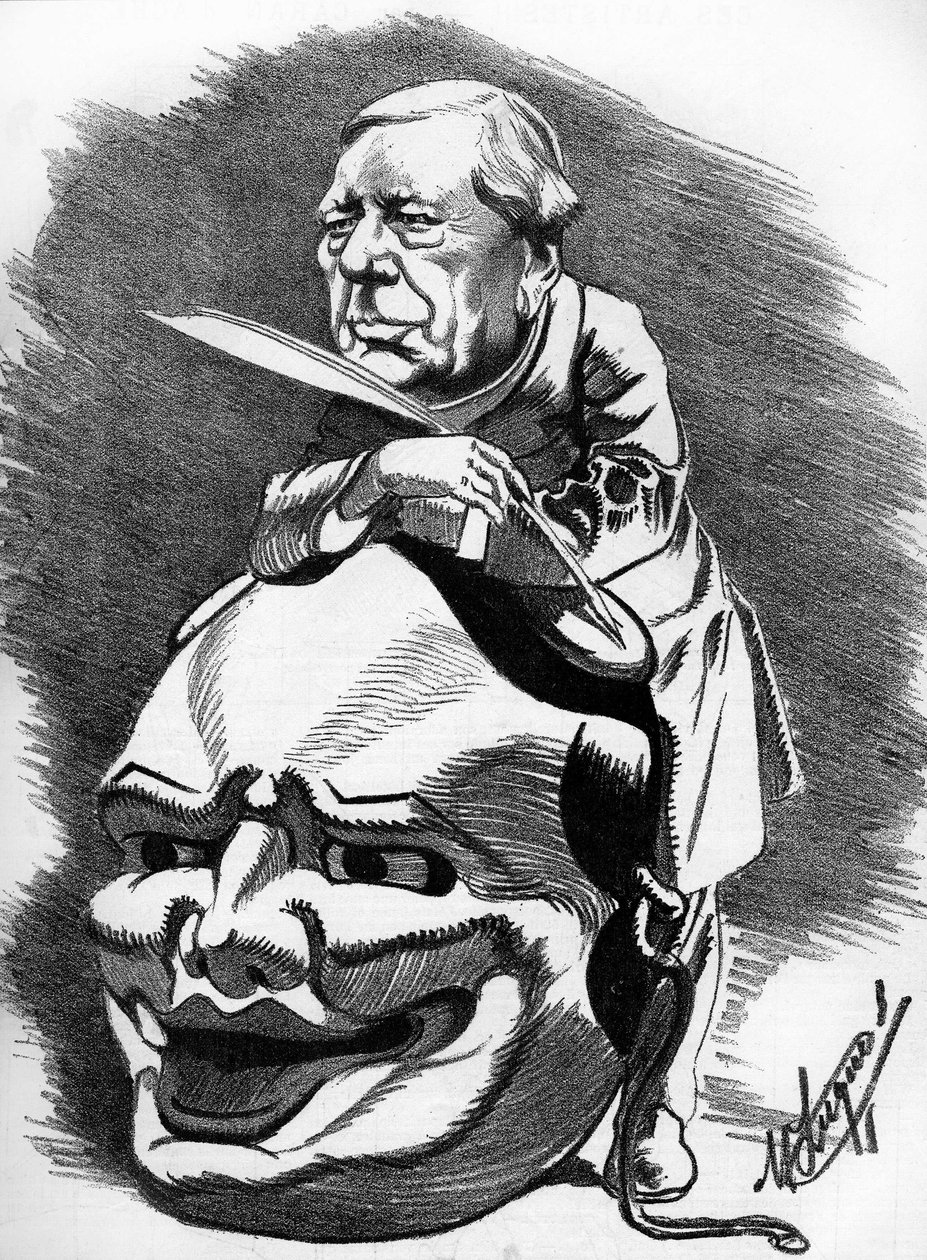 Eugene Labiche (1815-1888), dramaturgo francês. Desenho animado do cartunista Manuel Luque. Em "O Desenho Animado" de 1886. de Manuel Luque