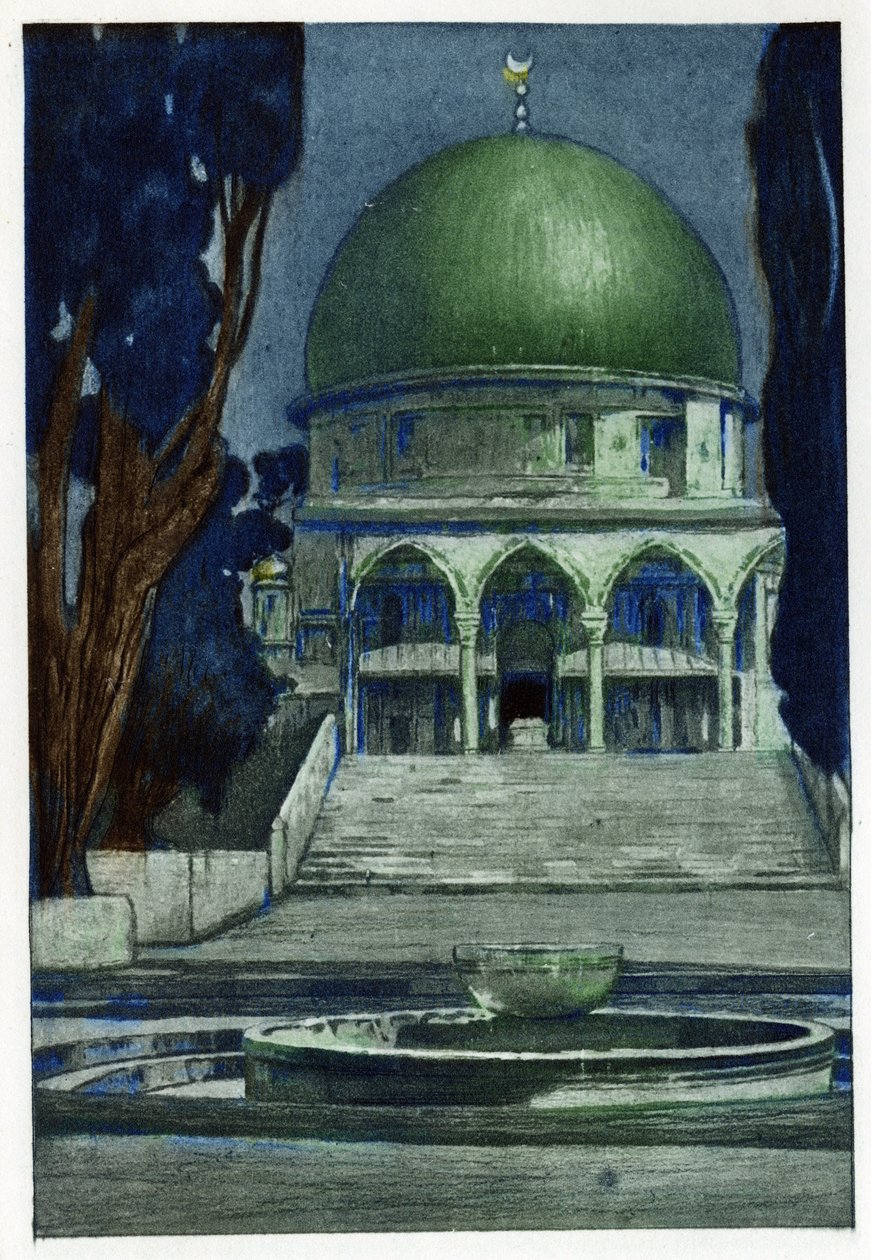 Al-Aqsa Mosquee (Al-Aqsa) em Jerusalém. Gravura de Manuel Orazzi (1860-1934), em "L