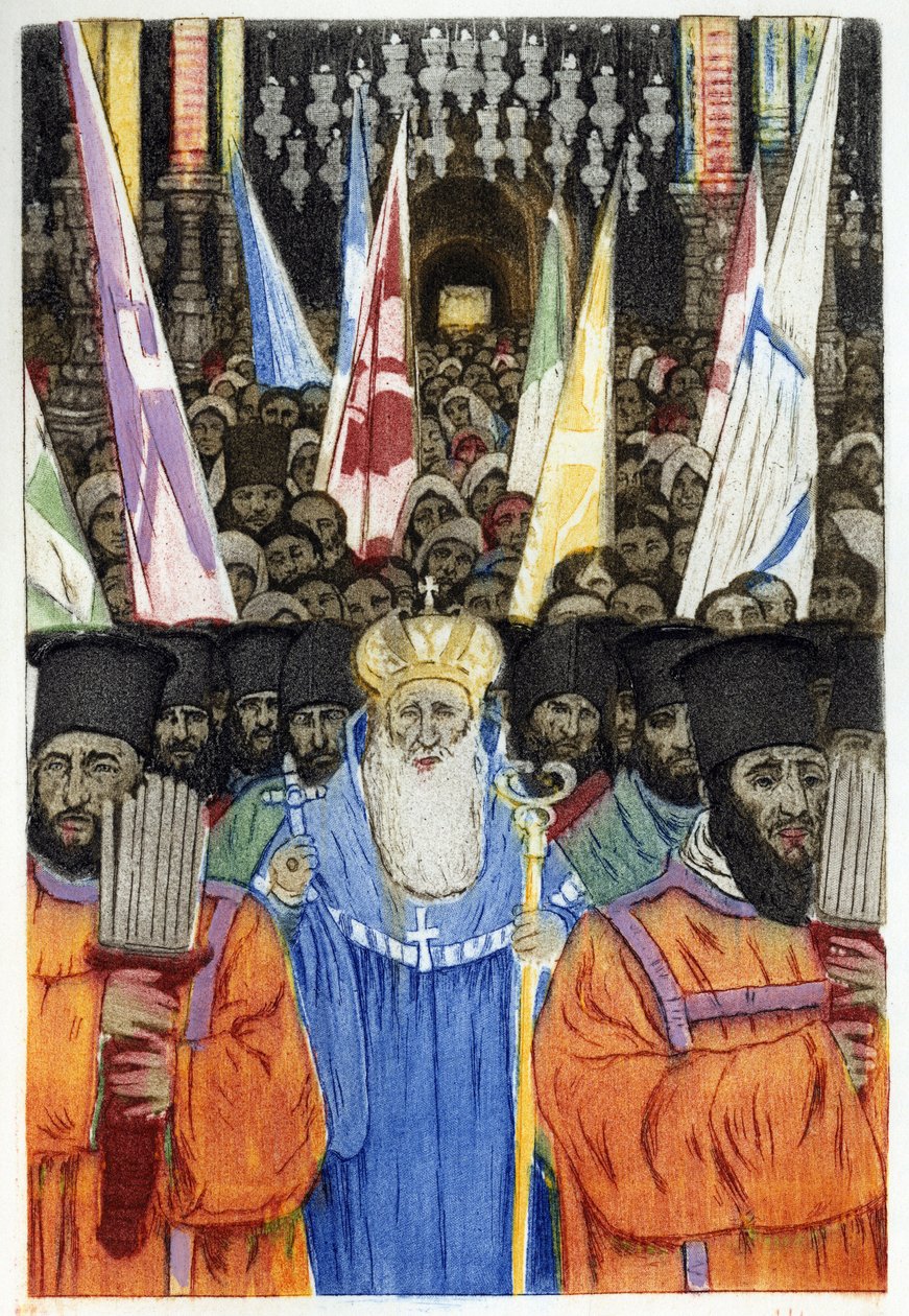 Cerimónia Ortodoxa Judaica em Jerusalém. Gravura de Manuel Orazzi (1860-1934), em "L