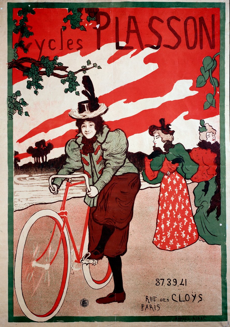 Belle Epoque: cartaz publicitário para ciclos (bicicletas) Plasson. Cartaz de Manuel Robbe (1872-1936) Colecção privada de Manuel Robbe