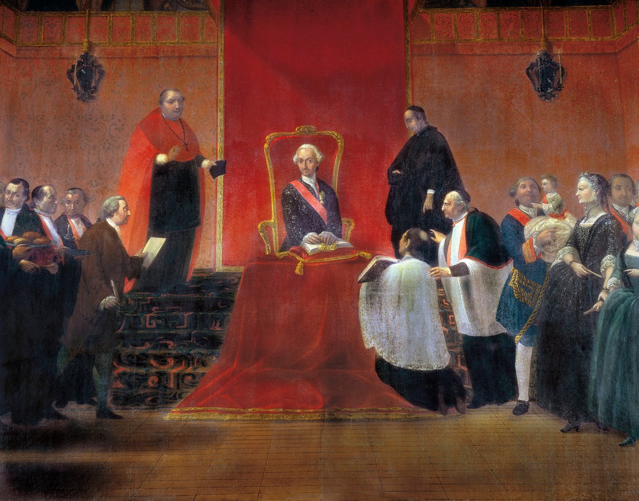 Charles III Taking Possession of the Canonry of Barcelona em 1759, detalhe de Manuel Tramulles