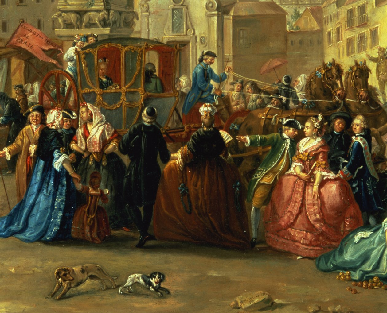 A Feira de Madrid na Plaza de la Cebada (óleo sobre tela) (detalhe de 106419) de Manuel de la Cruz y Cano