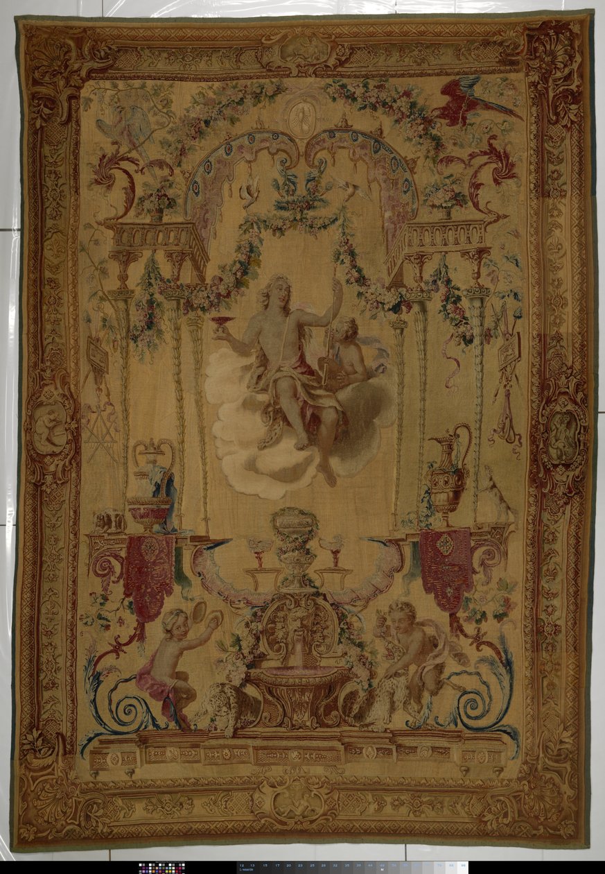 Tapeçaria com Bacchus como personificação do Outono
Portières des dieux (título da série) de Manufacture Royale des Gobelins