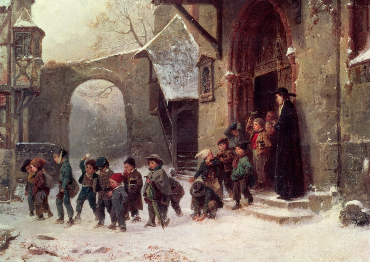 Cena de neve: Crianças saindo da escola, c.1853 de Marc Louis Benjamin Vautier