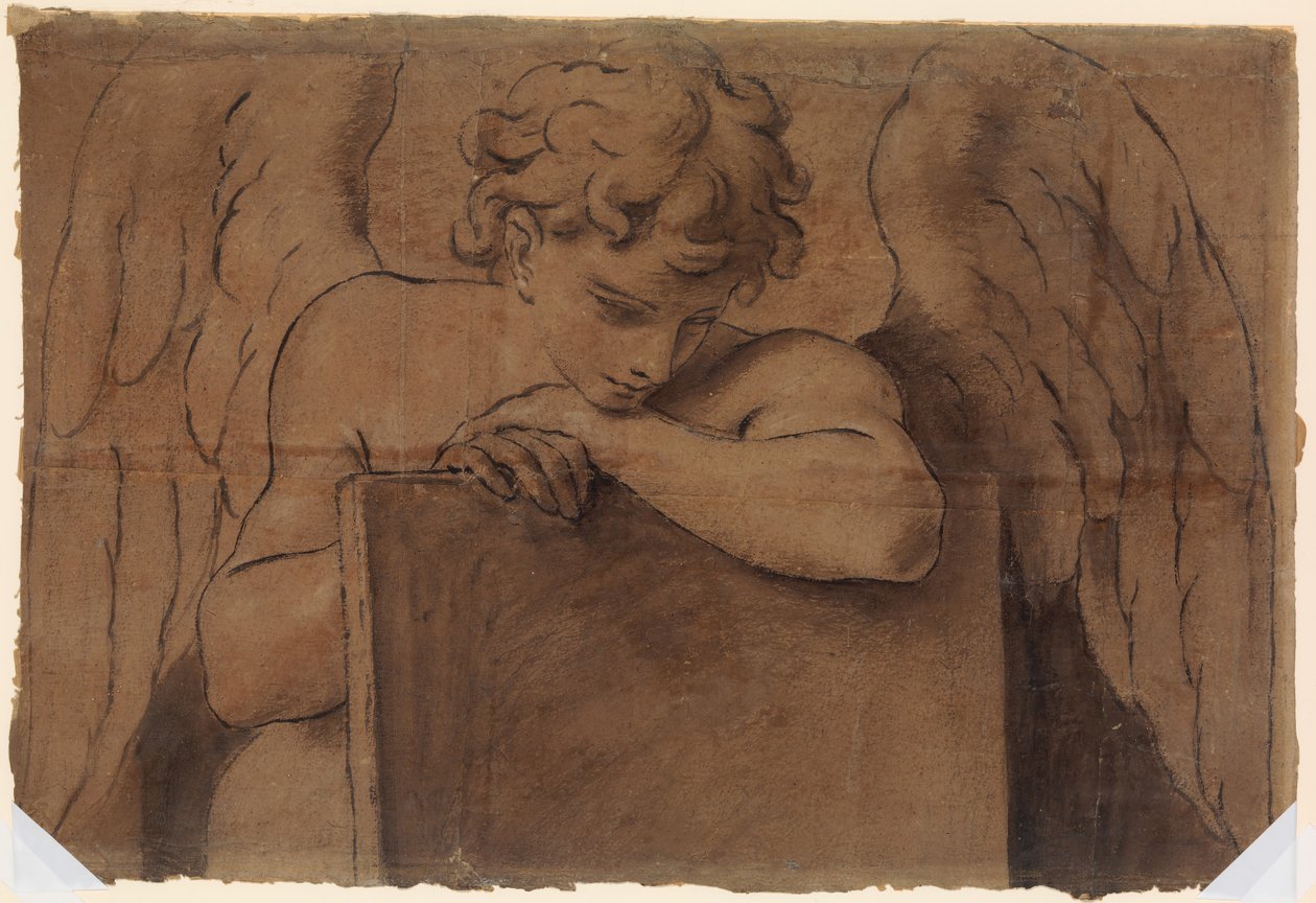 Fragmento de Cartoon para Anjo Adolescente Encostado a uma Mesa ou Livro Fechado, ca. 1690-95. de Marc Antonio Franceschini