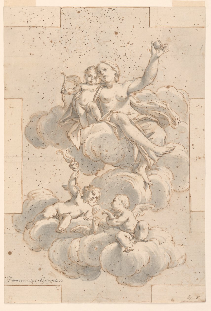 Projeto para uma pintura de teto, Vênus, Cupido e Putti de Marc Antonio Franceschini