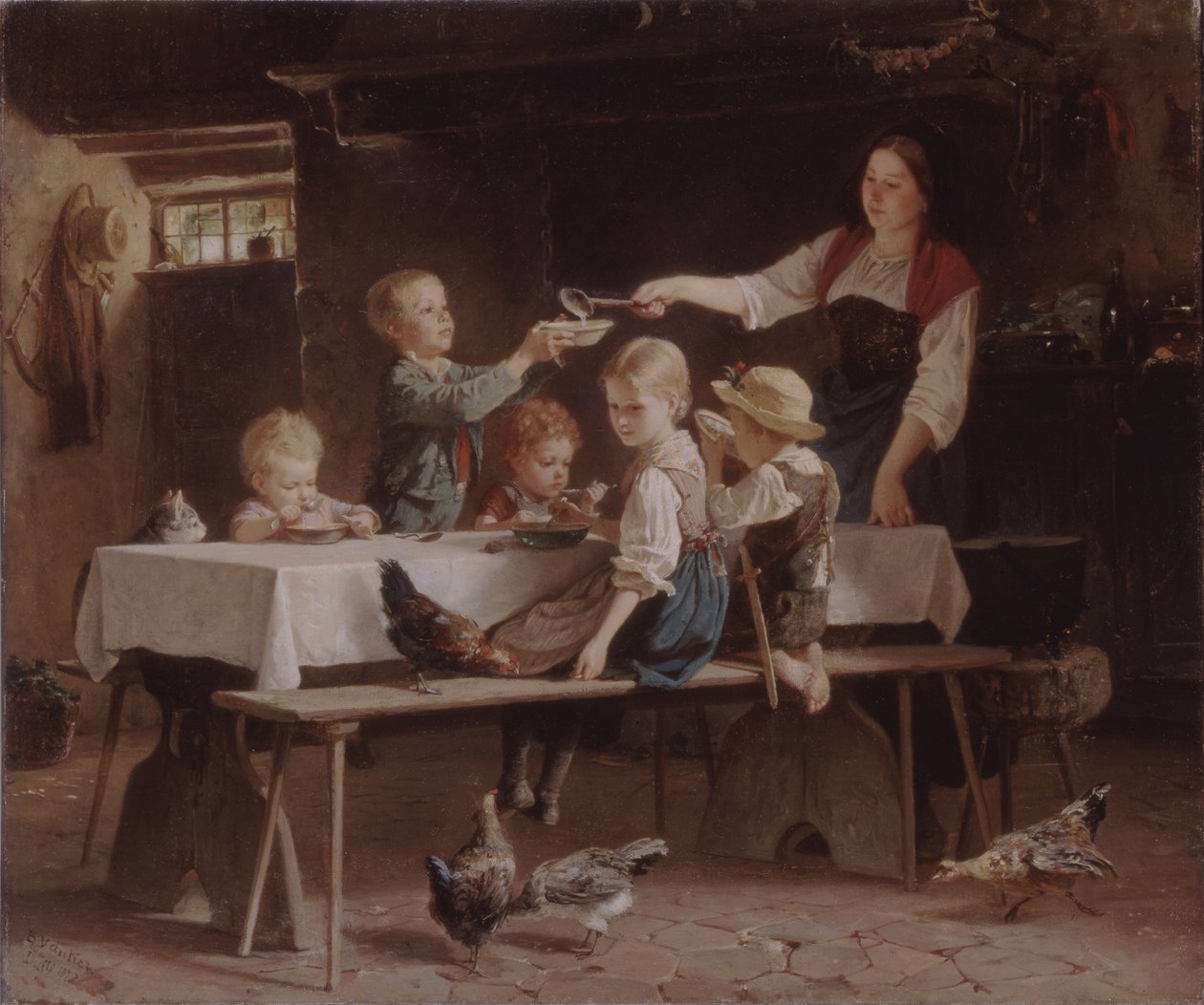 Crianças no almoço, 1857 de Marc Louis Benjamin Vautier the Elder