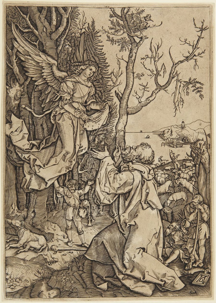 Aparição do anjo a Joaquim, prancha 2 da Vida da Virgem de Marcantonio Raimondi