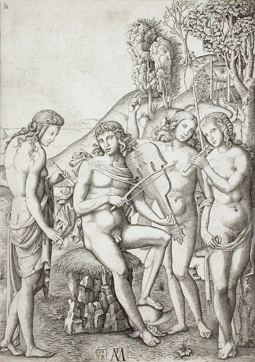 Apolo ensinando música às Graças de Marcantonio Raimondi