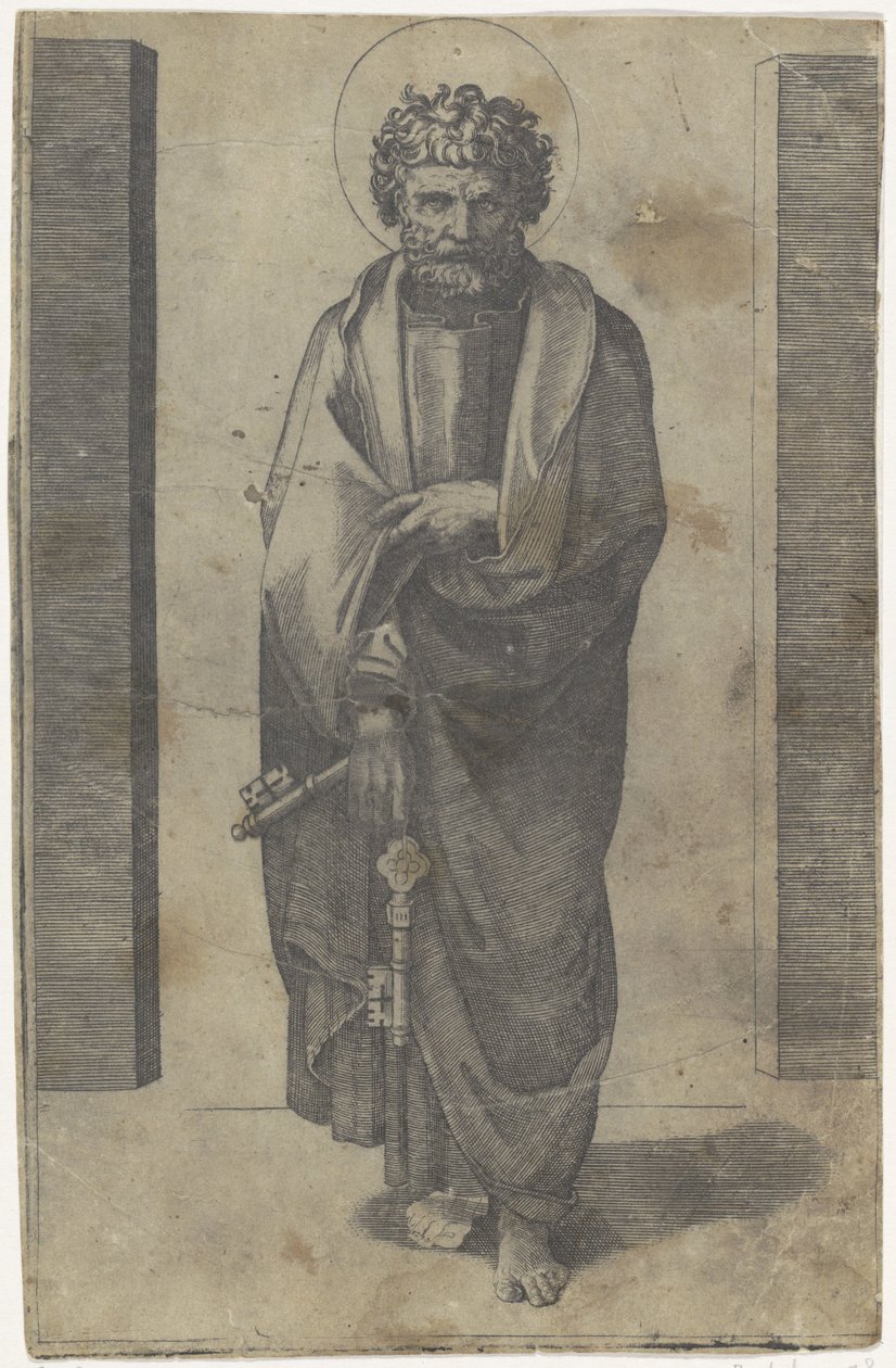 Apóstolo Pedro com chaves Cristo e os Apóstolos (título da série) de Marcantonio Raimondi