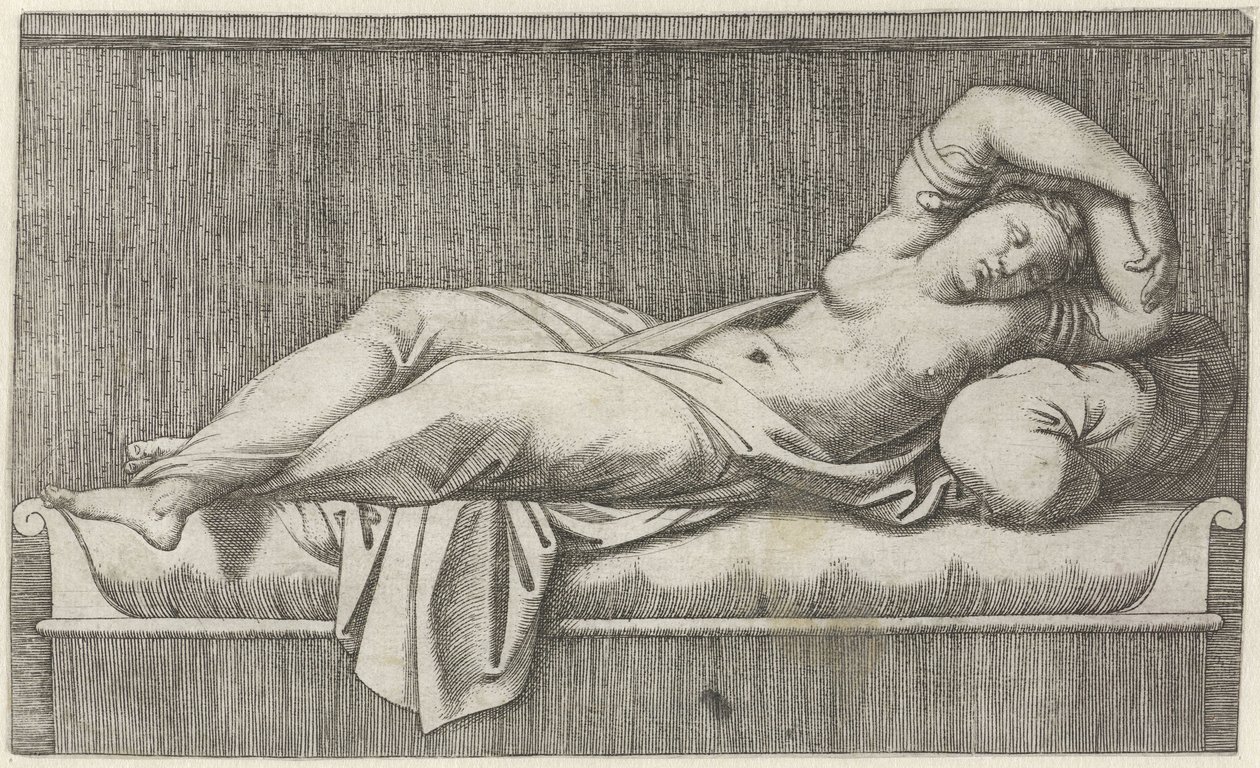 Cleópatra seminua deitada na cama de Marcantonio Raimondi