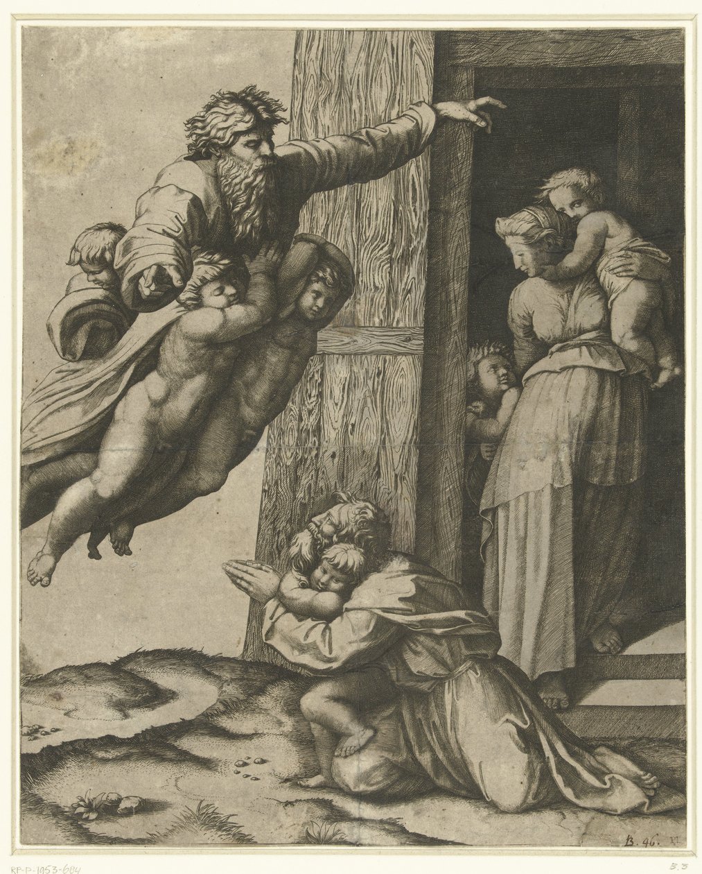 Deus aparece a Noé após a inundação de Marcantonio Raimondi
