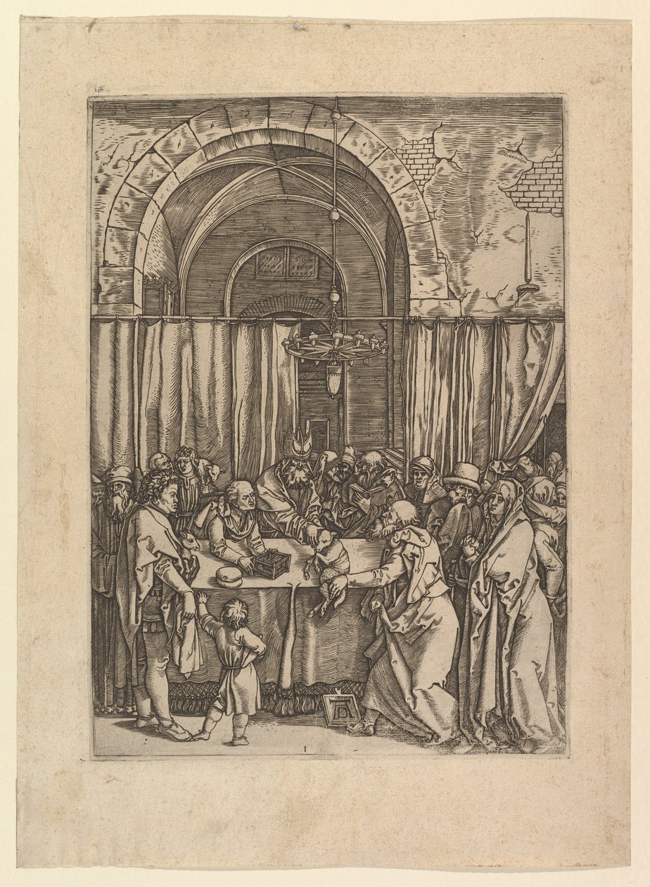 Sumo sacerdote que recusa o cordeiro sacrificial de Joachim, depois de Dürer, ca. 1500-1534. de Marcantonio Raimondi