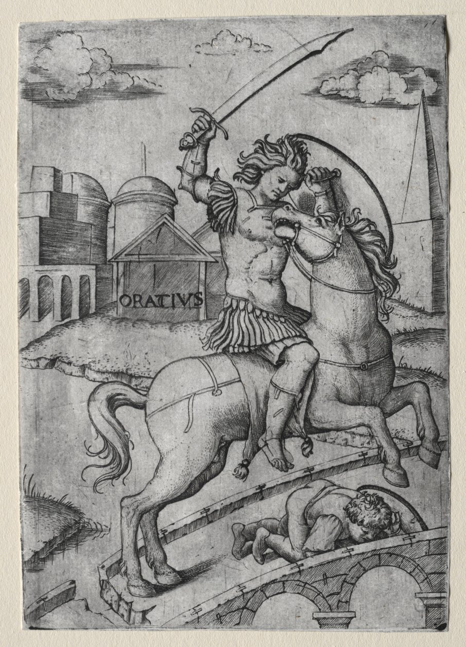 Horácio Cocles defendendo a ponte Subliciana. de Marcantonio Raimondi