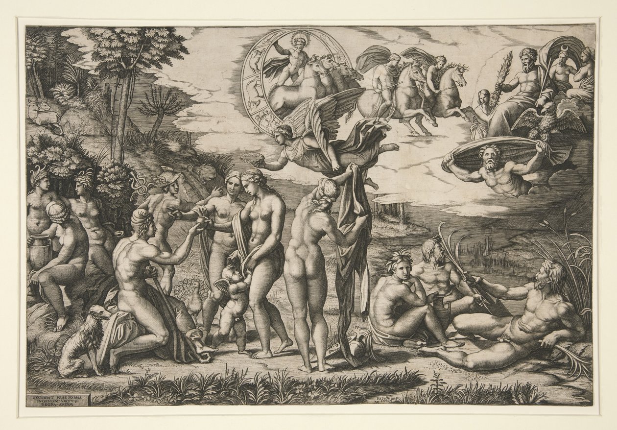 O Julgamento de Paris, depois de Rafael, c.1510-20 de Marcantonio Raimondi