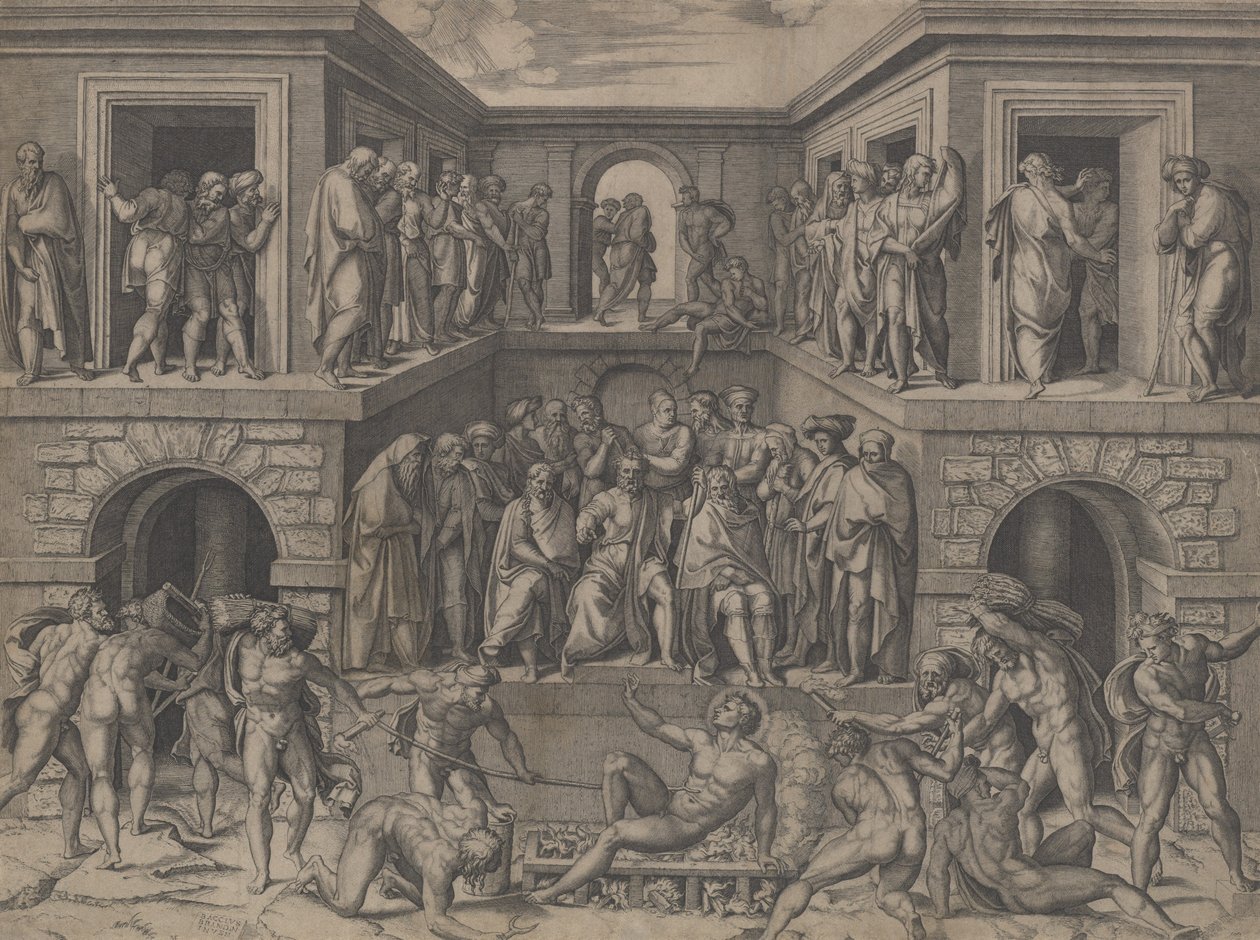 O Martírio de São Lourenço, depois de Bandinelli, ca. 1520. de Marcantonio Raimondi
