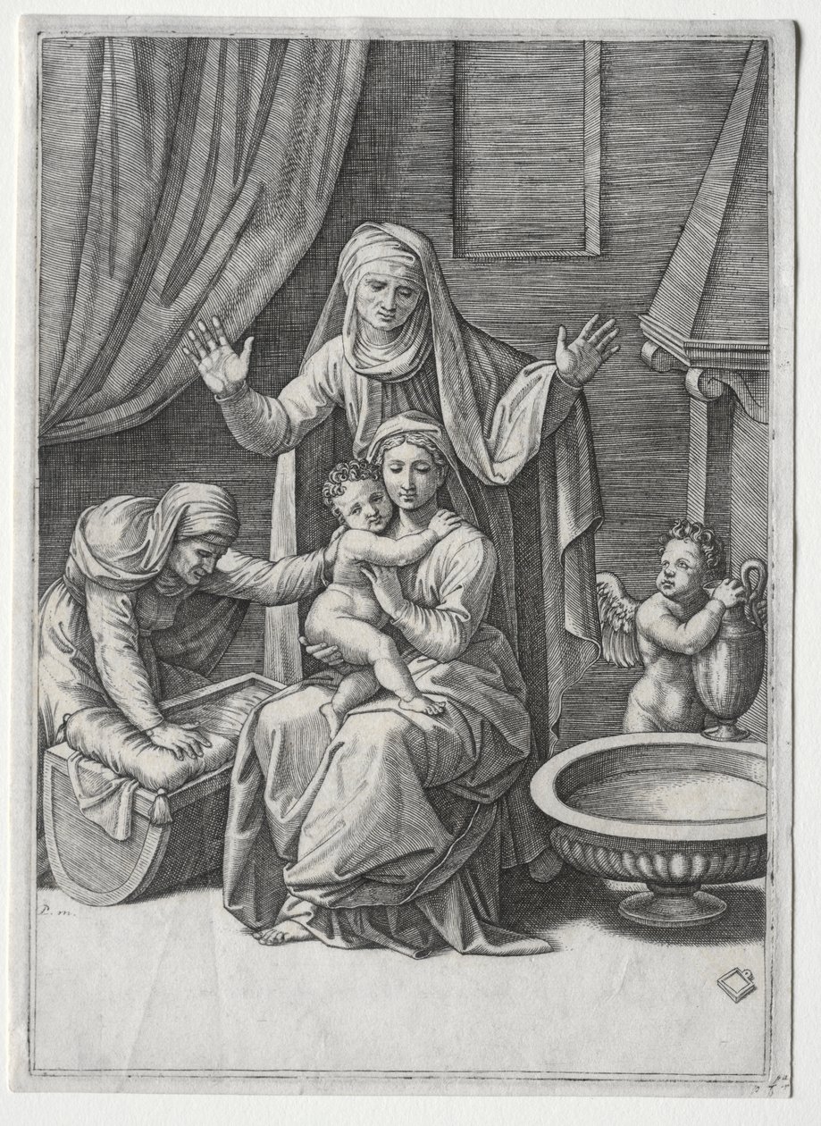 A Virgem e o Berço com Santa Elisabeth e Santa Ana de Marcantonio Raimondi