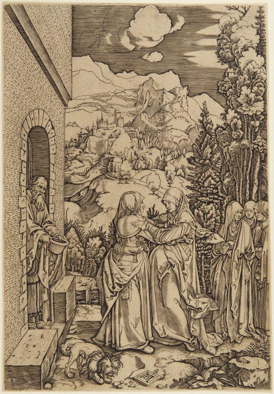 A Visitação, prancha 8 da Vida da Virgem de Marcantonio Raimondi